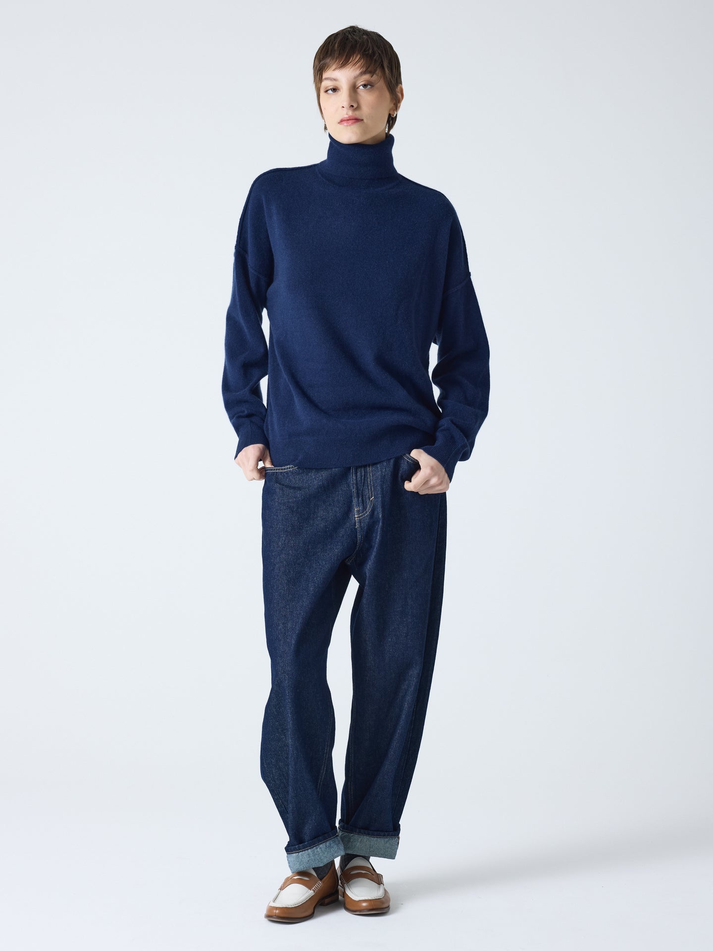 owen - Pull col roulé 100% cachemire - navy