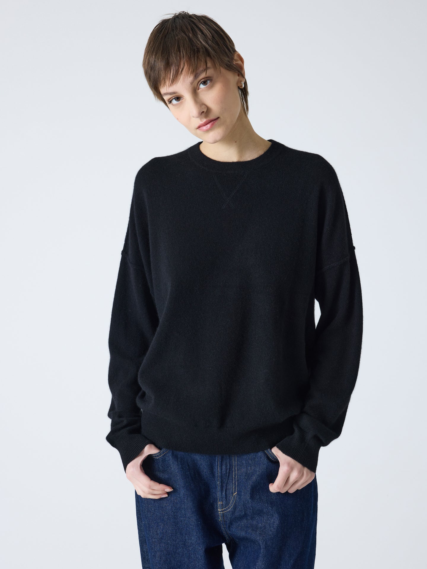 andy - Pull col rond 100% cachemire - black