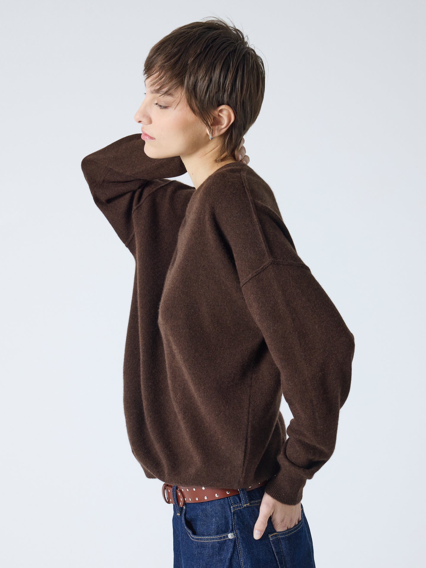 andy - Pull col rond 100% cachemire - brownie