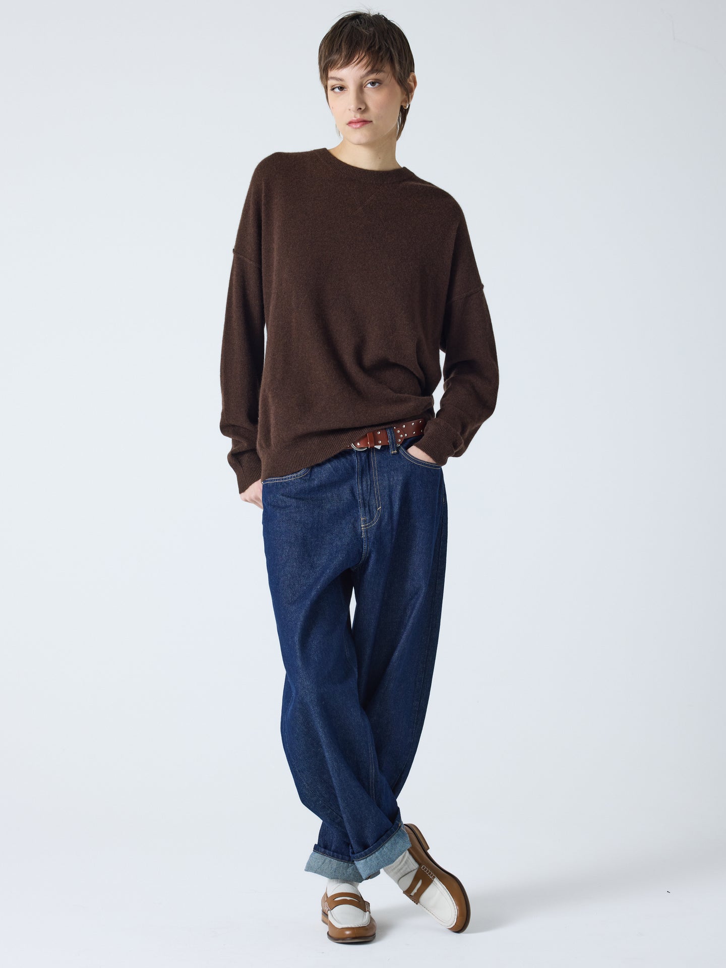 andy - Pull col rond 100% cachemire - brownie