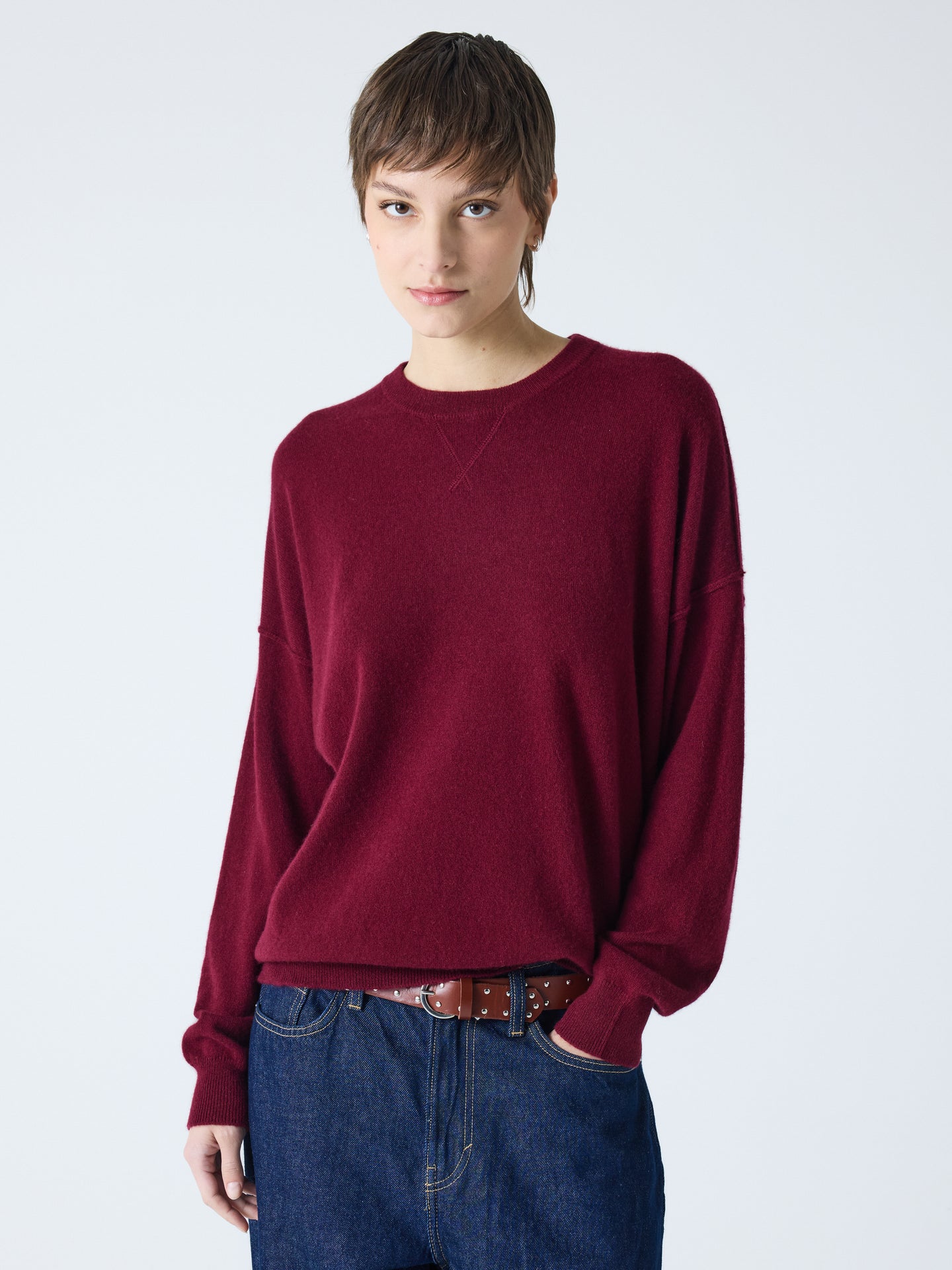 andy - Pull col rond 100% cachemire - burgundy