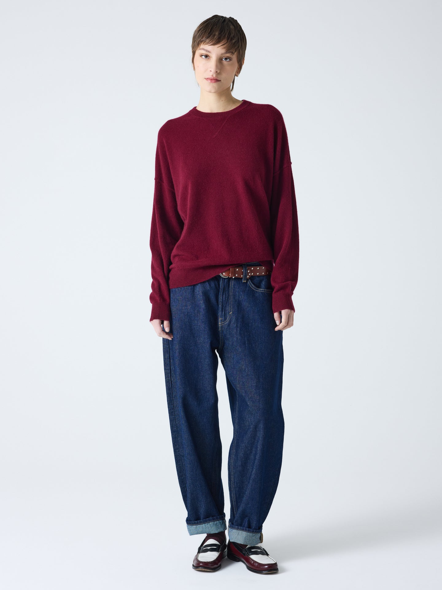 andy - Pull col rond 100% cachemire - burgundy