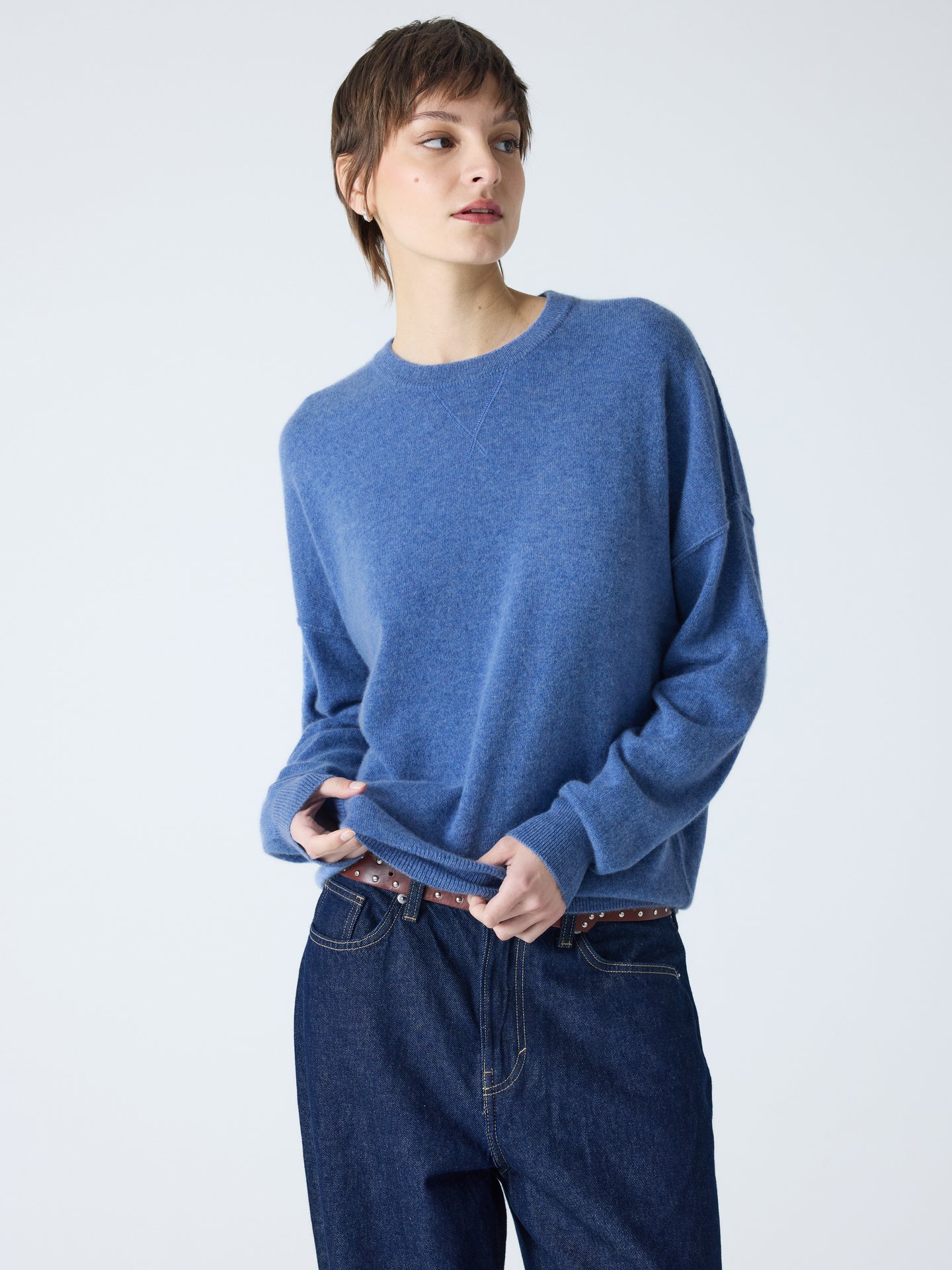 andy - Pull col rond 100% cachemire - denim