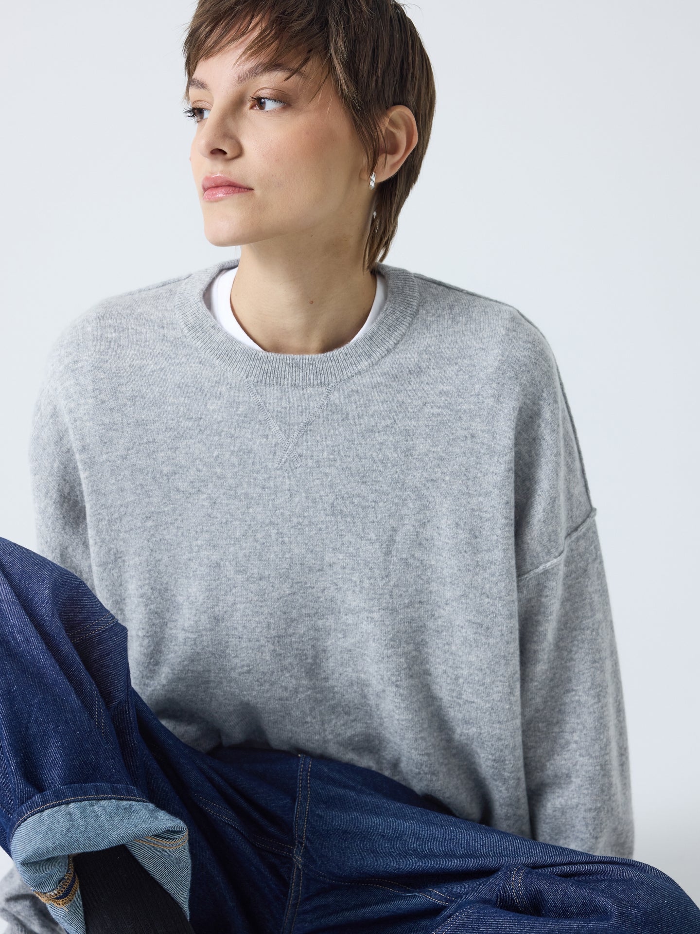 andy - Pull col rond 100% cachemire - light heather grey