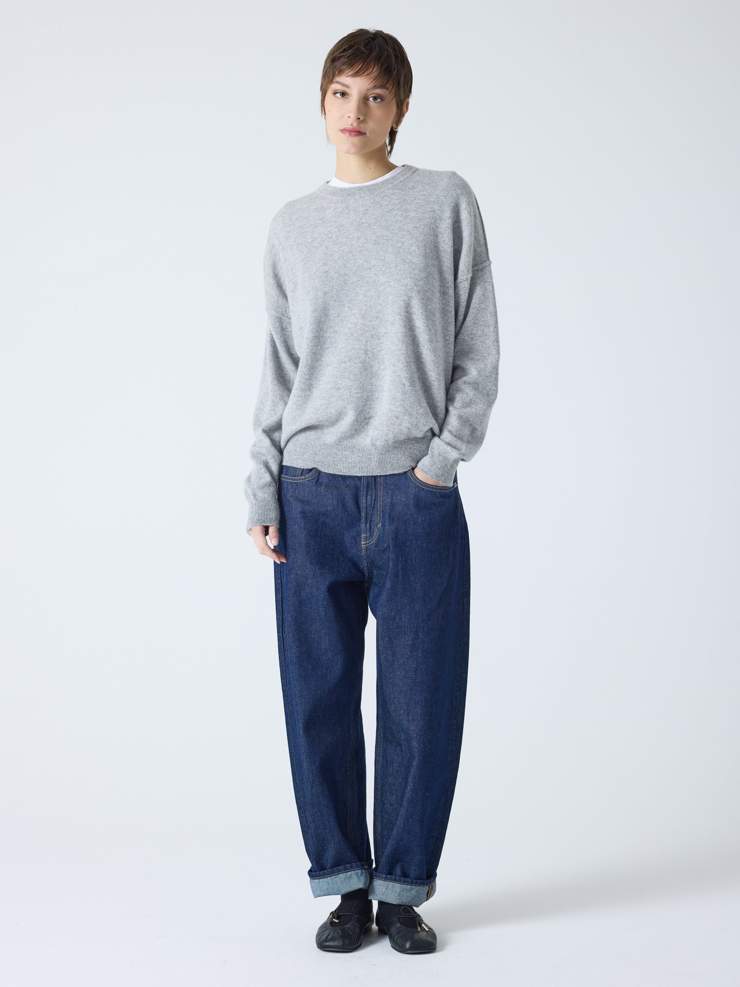 andy - Pull col rond 100% cachemire - light heather grey