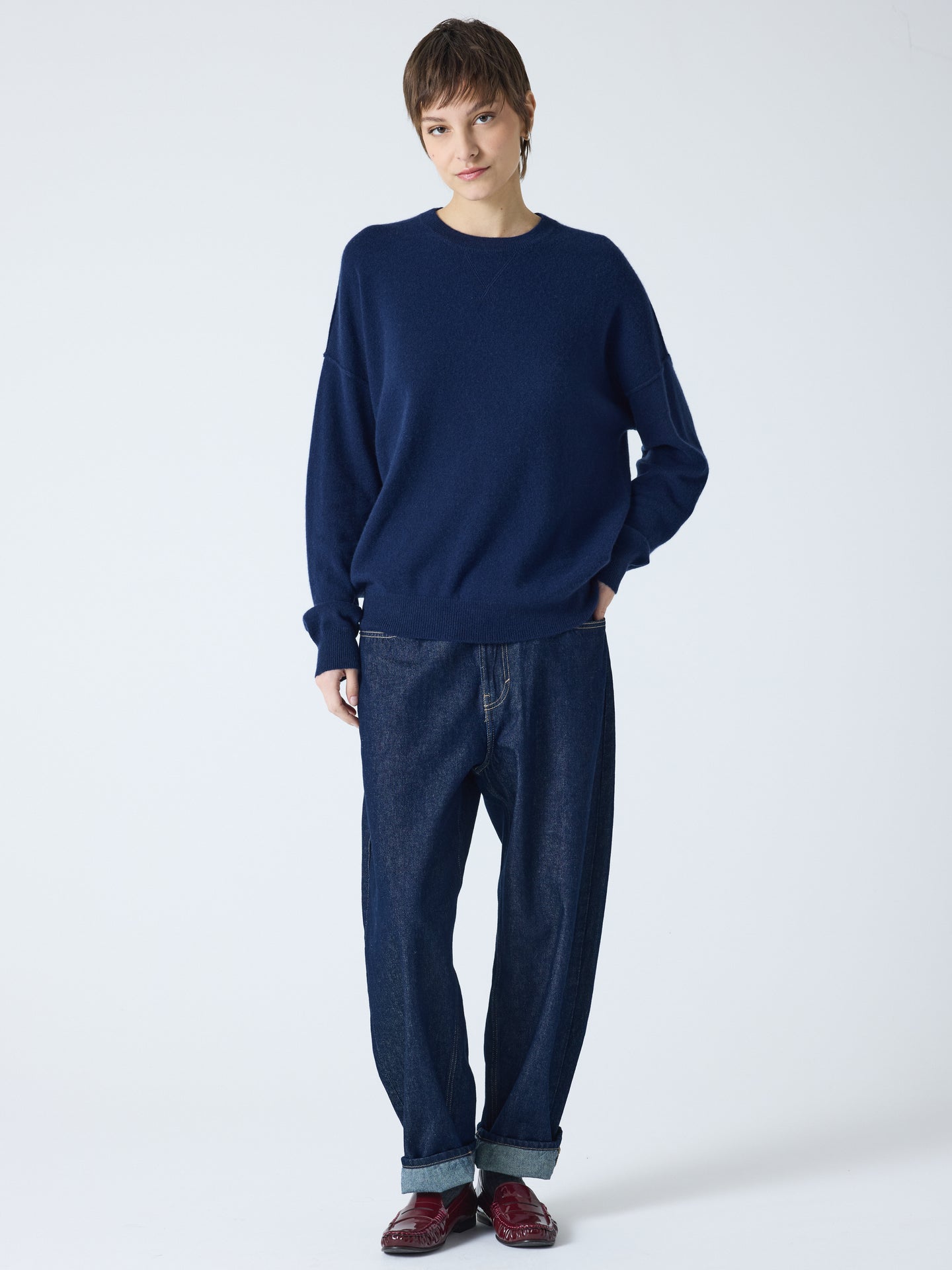 andy - Pull col rond 100% cachemire - navy
