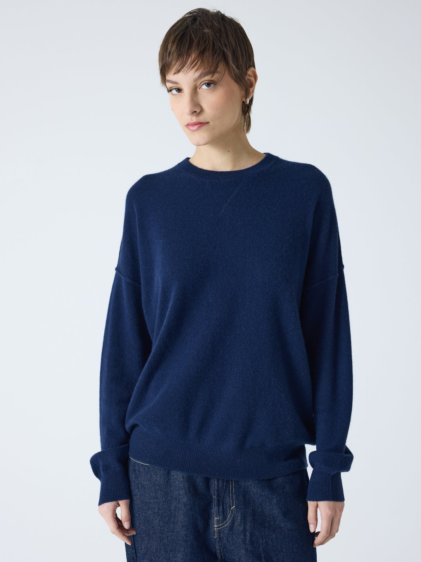 andy - Pull col rond 100% cachemire - navy