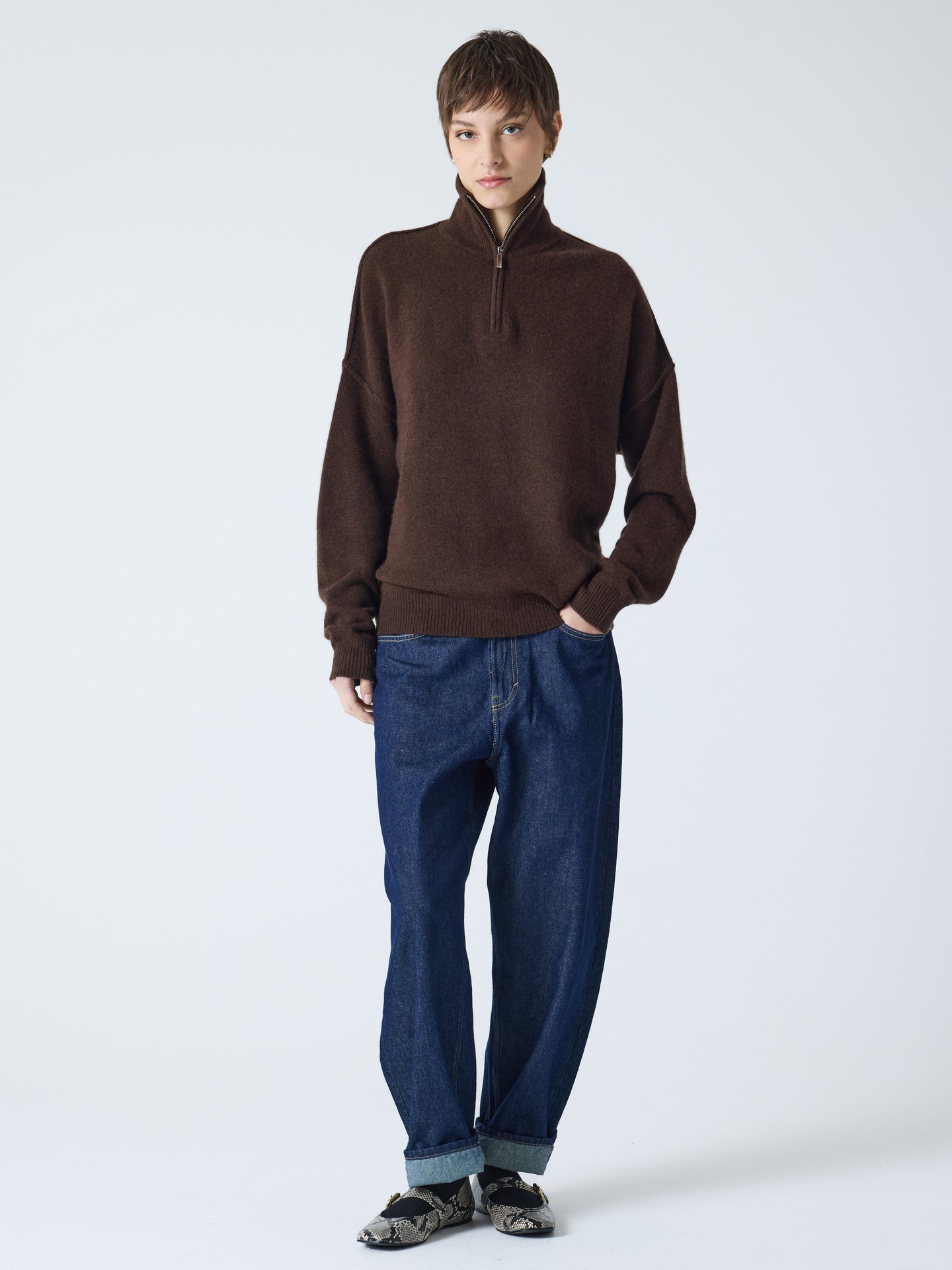 blake - Pull col rond 100% cachemire - brownie