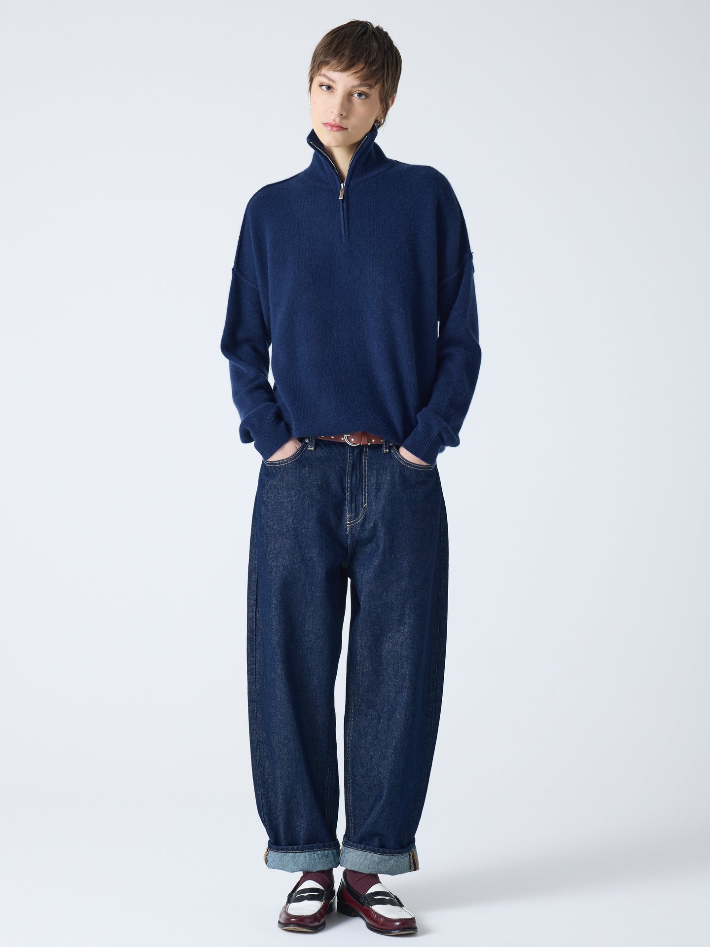 blake - Pull col rond 100% cachemire - navy