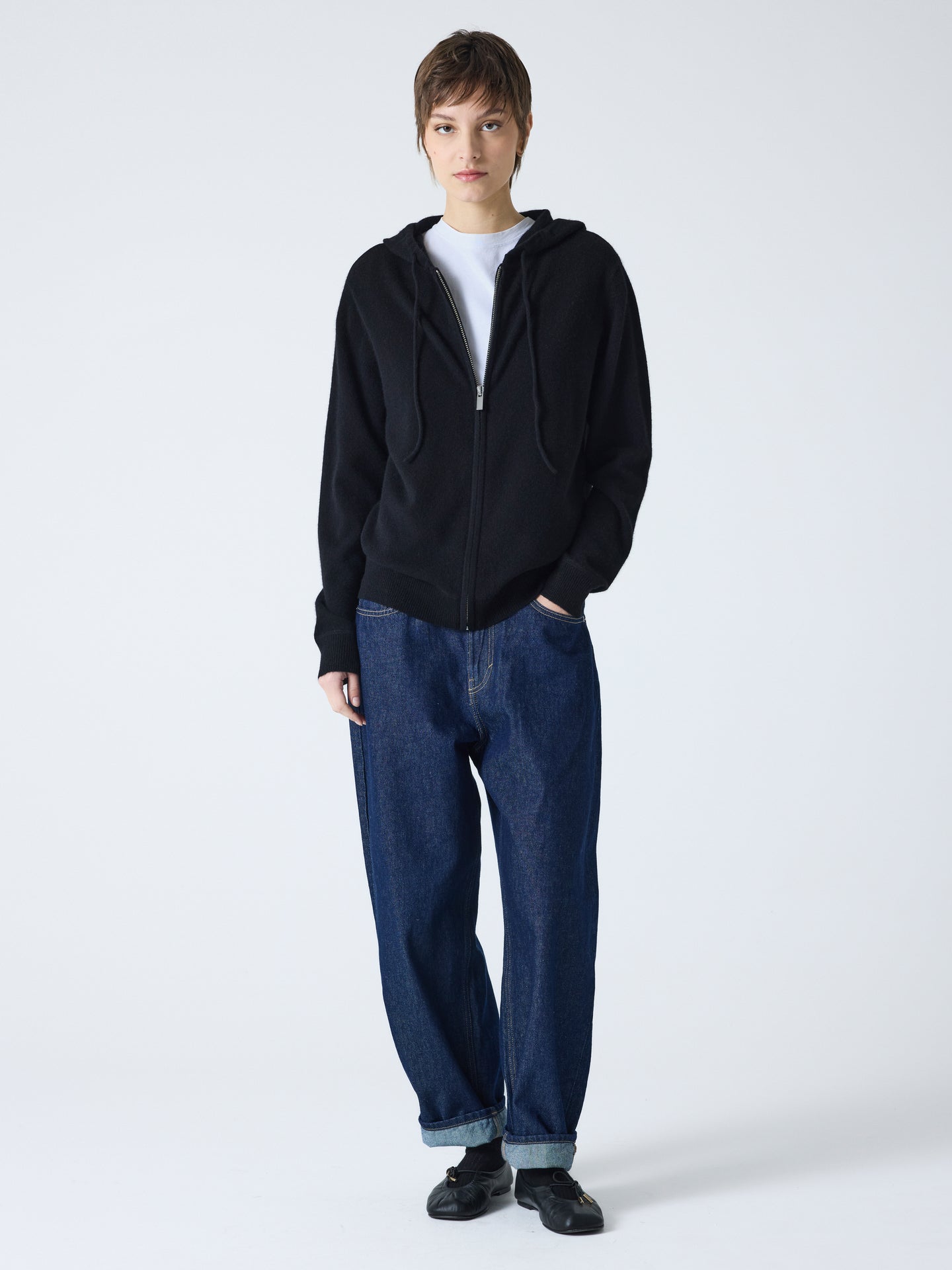 dany - Gilet à capuche zippé 100% cachemire - black