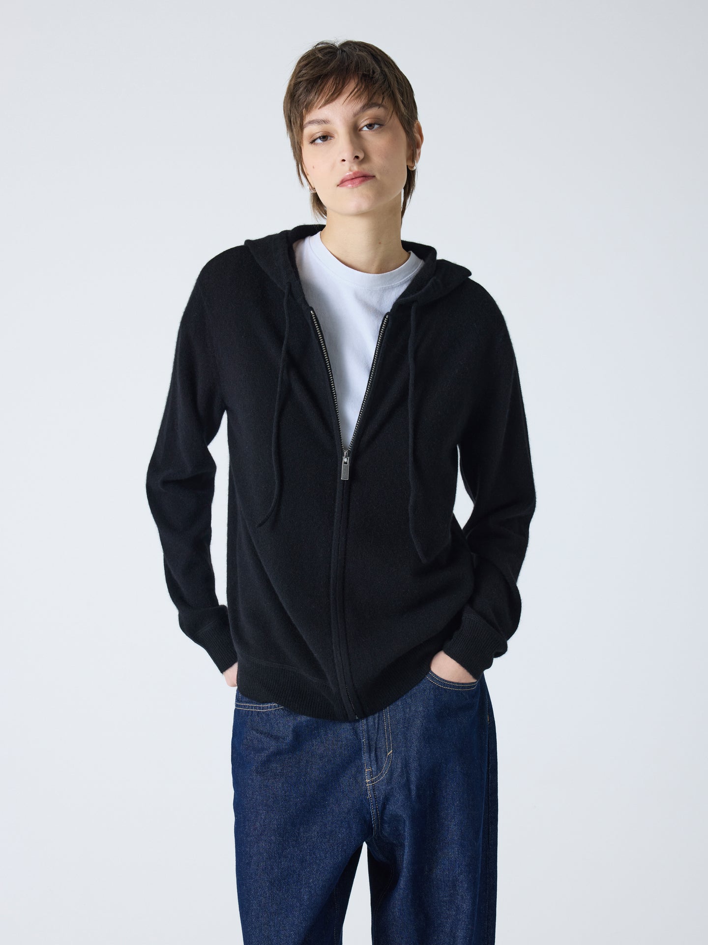 dany - Gilet à capuche zippé 100% cachemire - black