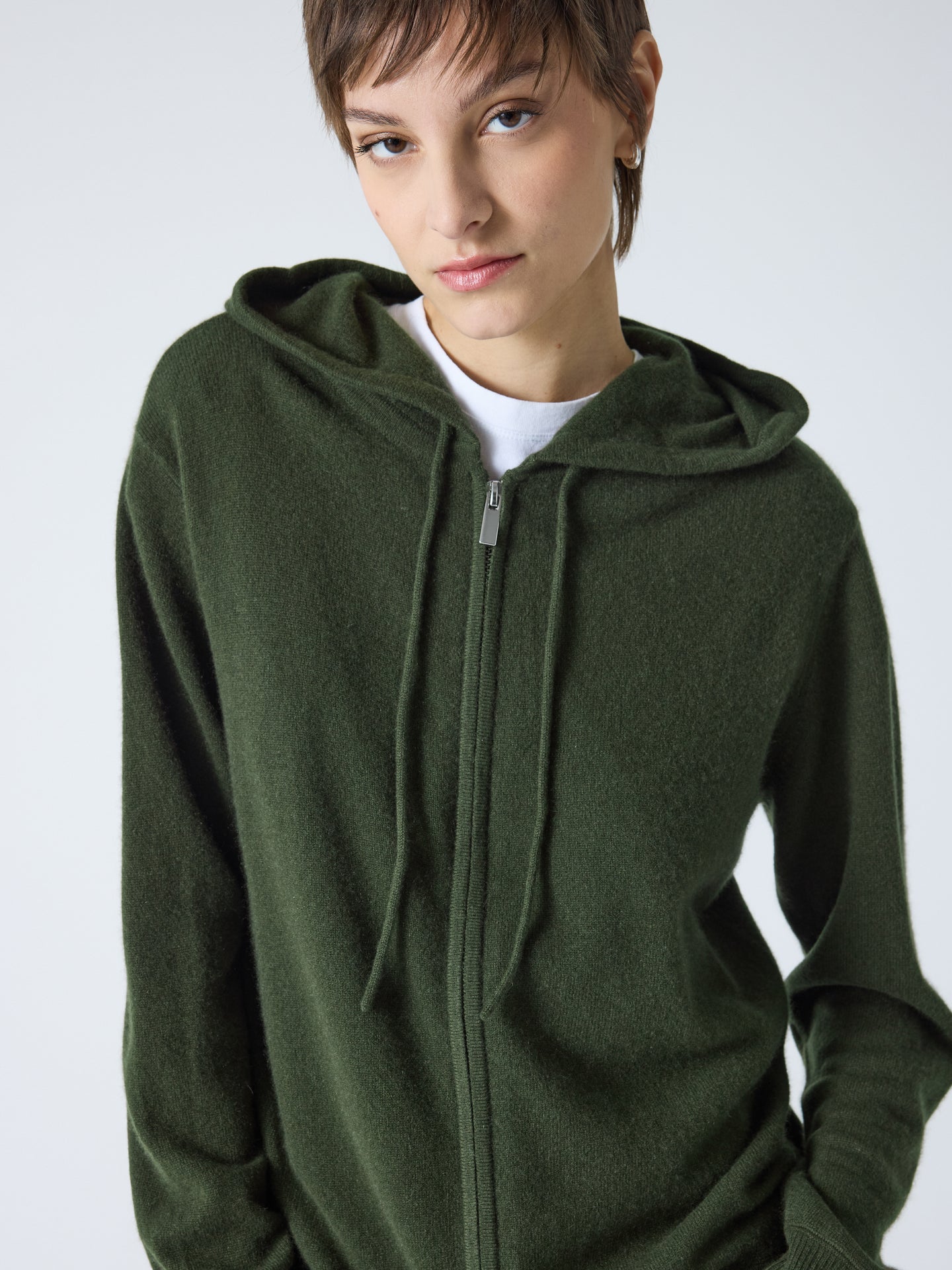 dany - Gilet à capuche zippé 100% cachemire - forest