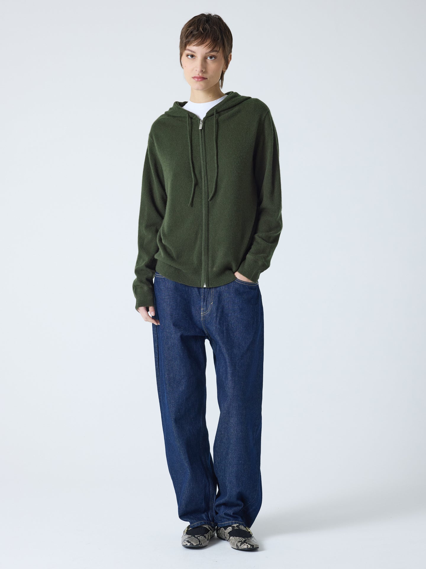 dany - Gilet à capuche zippé 100% cachemire - forest