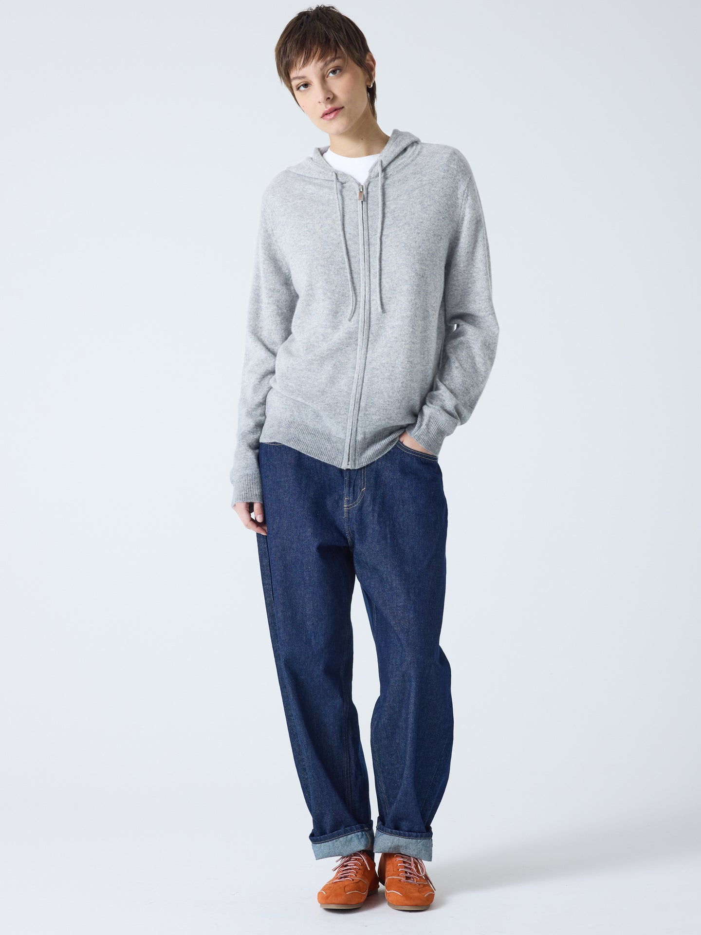 dany - Gilet à capuche zippé 100% cachemire - light heather grey