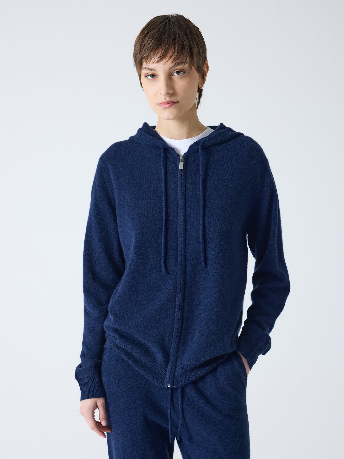 dany - Gilet à capuche zippé 100% cachemire - navy