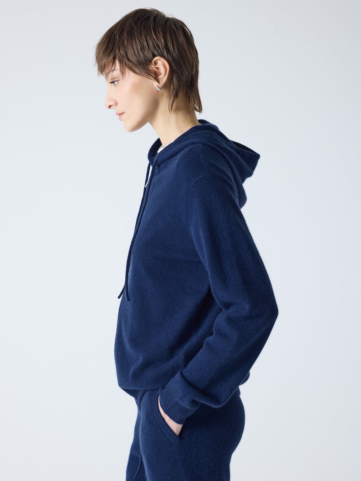 dany - Gilet à capuche zippé 100% cachemire - navy