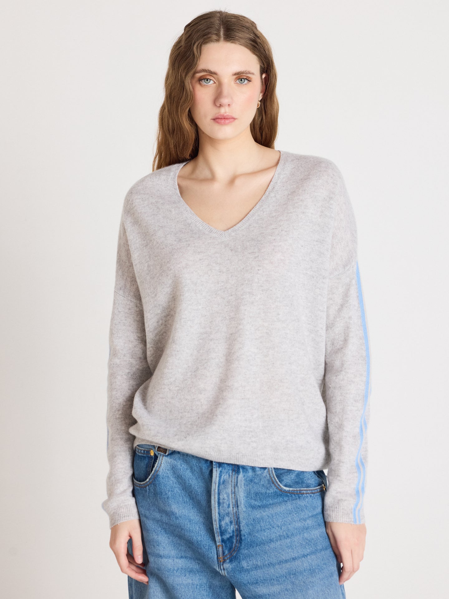 alexia striped sweater - cashmere - light heather gray