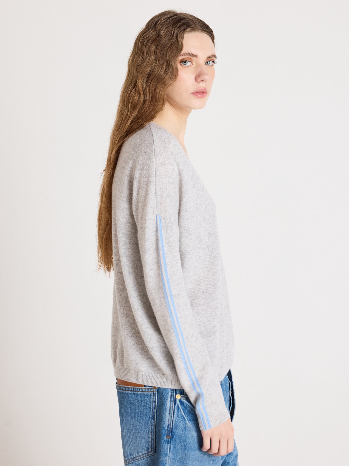 alexia striped sweater - cashmere - light heather gray