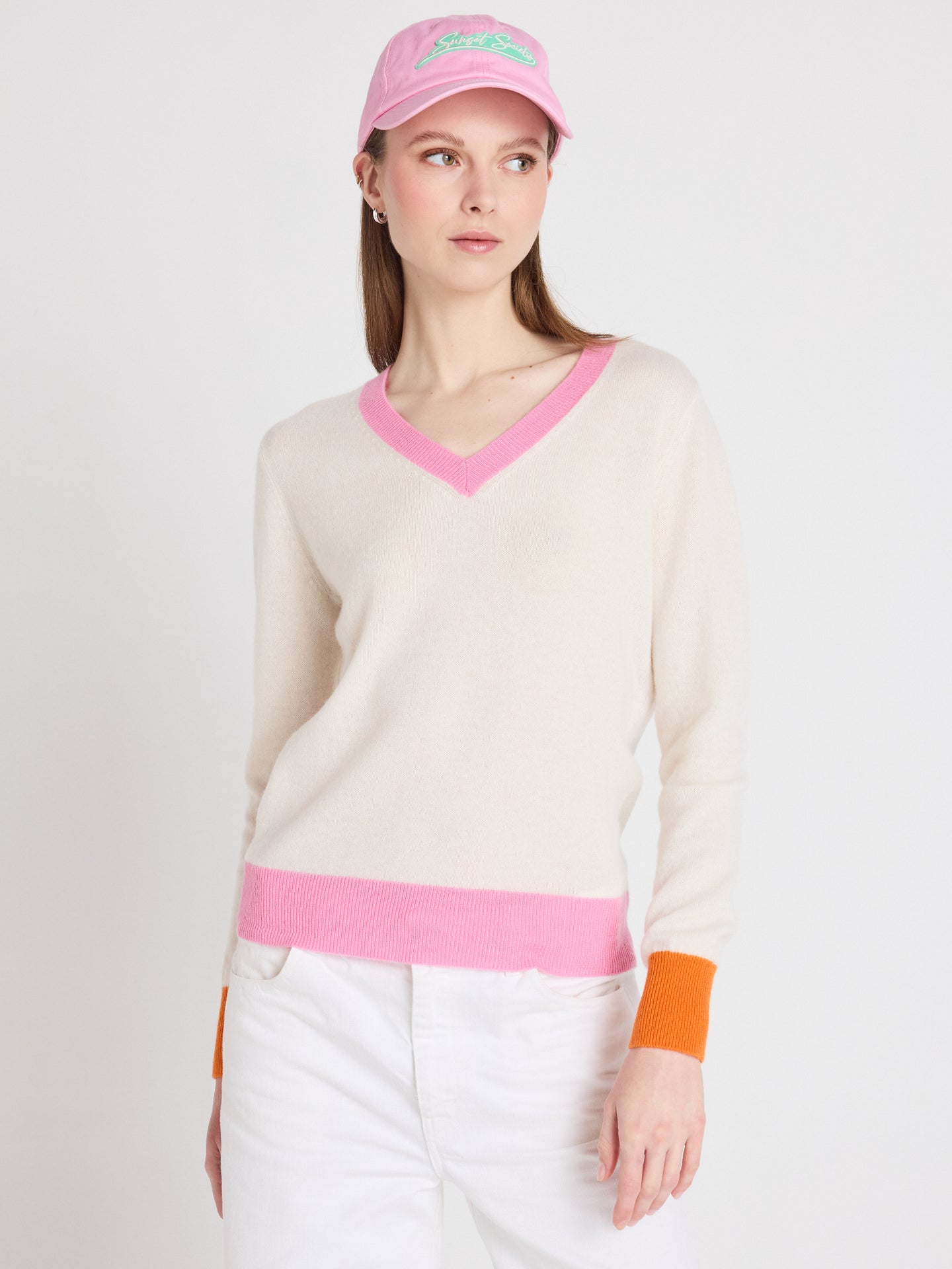 isla - Kaschmirpullover mit V-Ausschnitt - cream