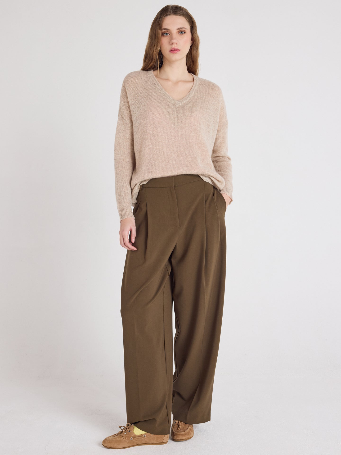 angelica - Pull col V en cachemire - oatmeal