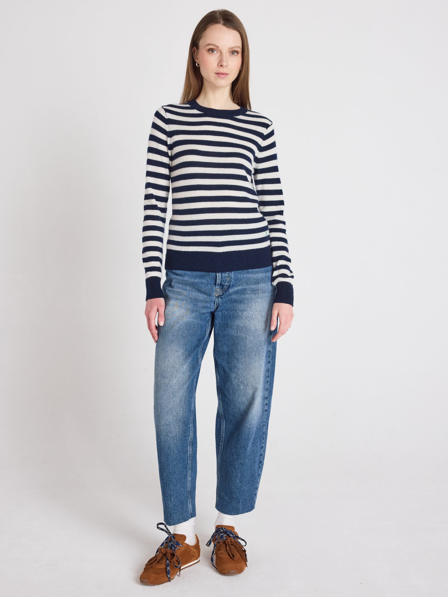 Marge - Gestreifter Kaschmirpullover - Navy