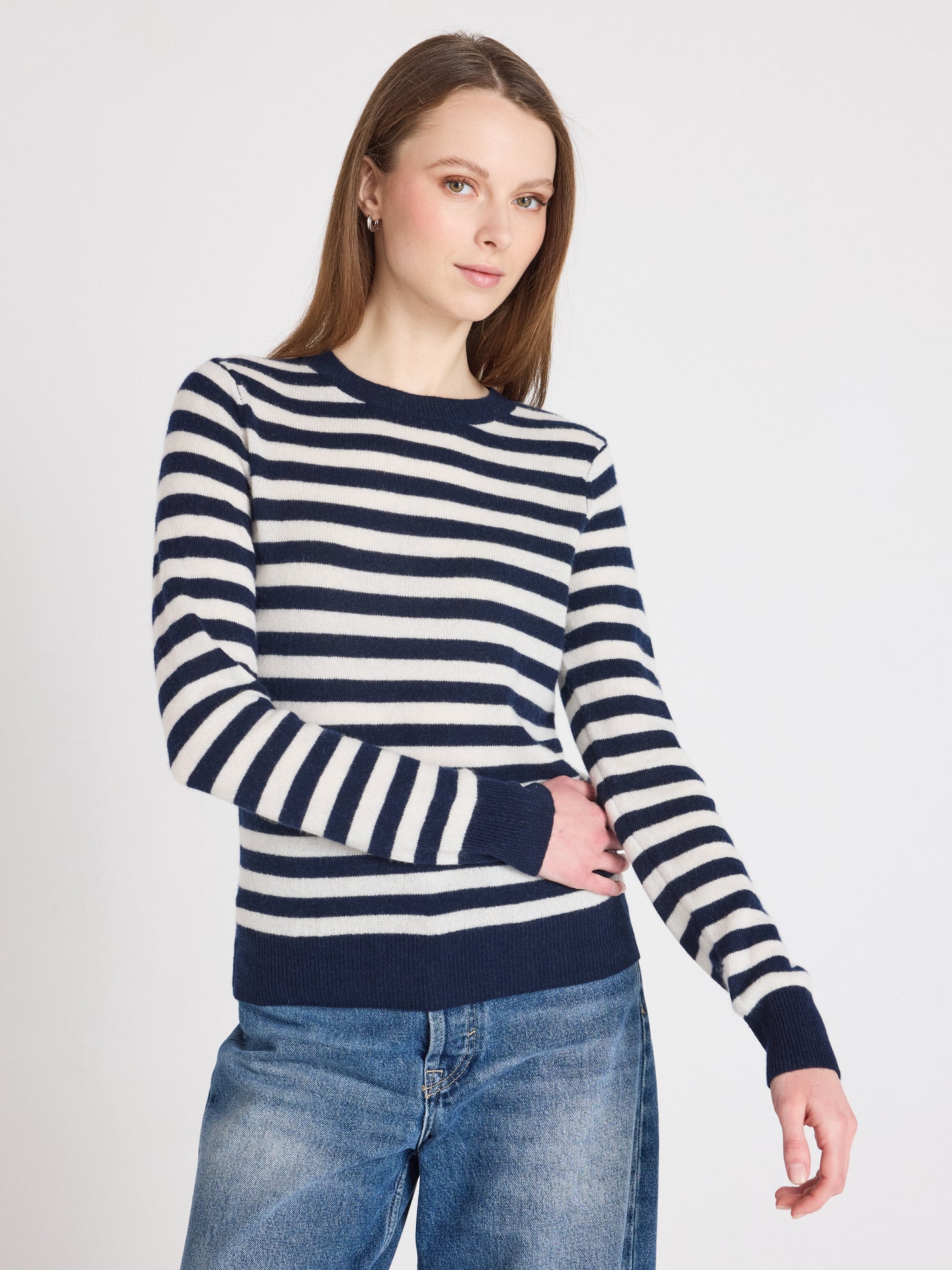 Marge - Gestreifter Kaschmirpullover - Navy