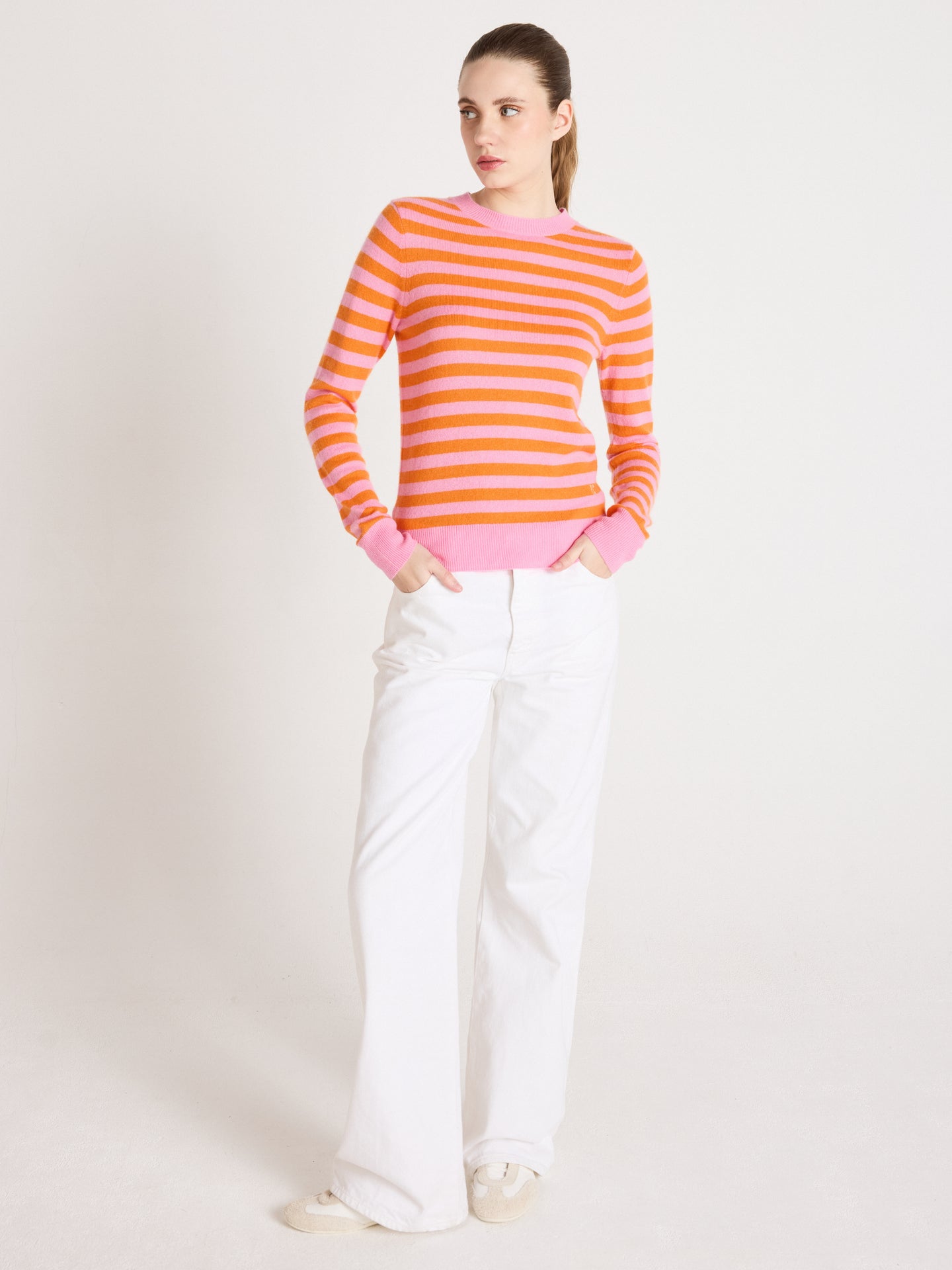 Marge - Gestreifter Kaschmirpullover - pink