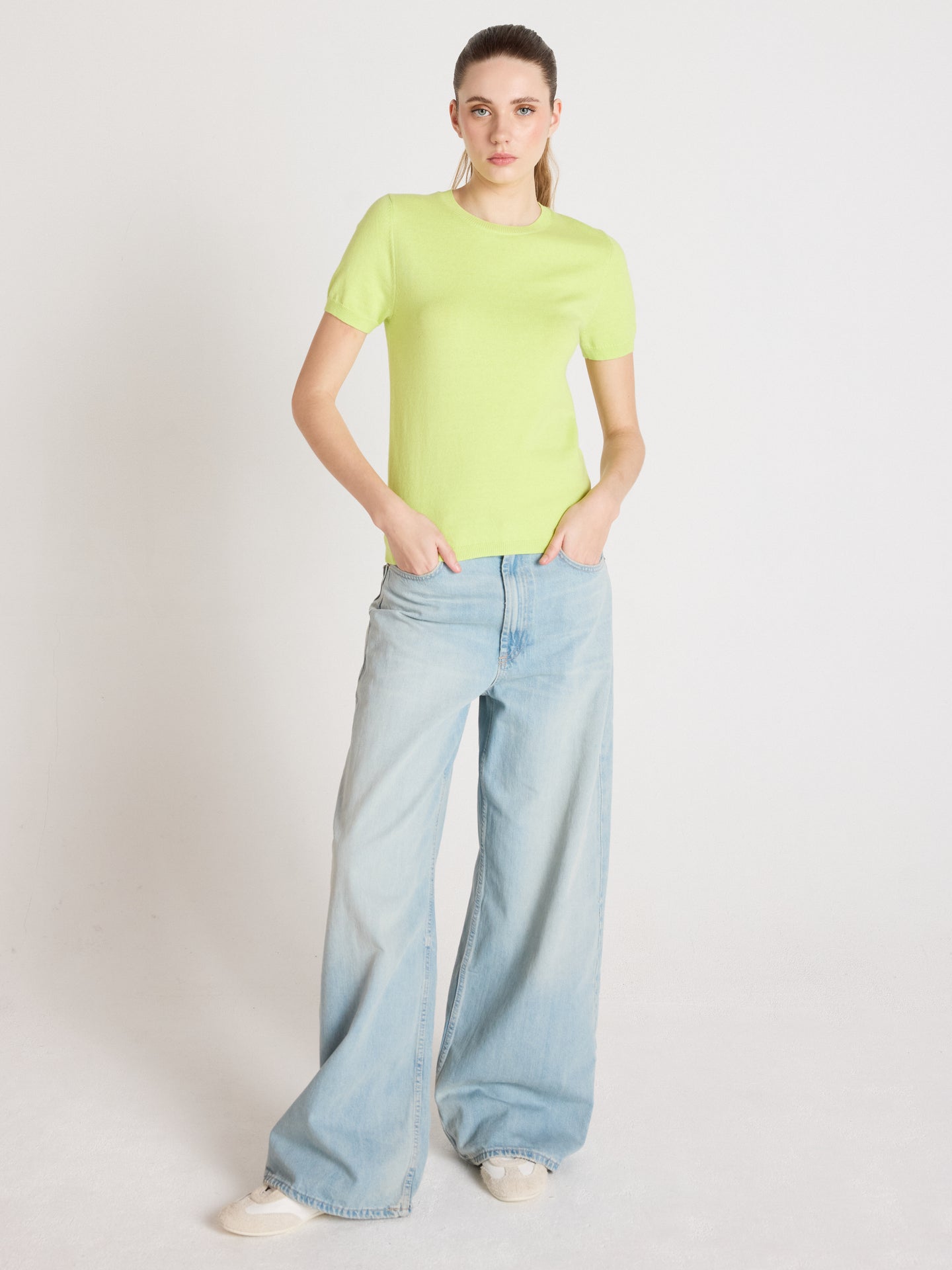 amelia - Pull coton cachemire - lime