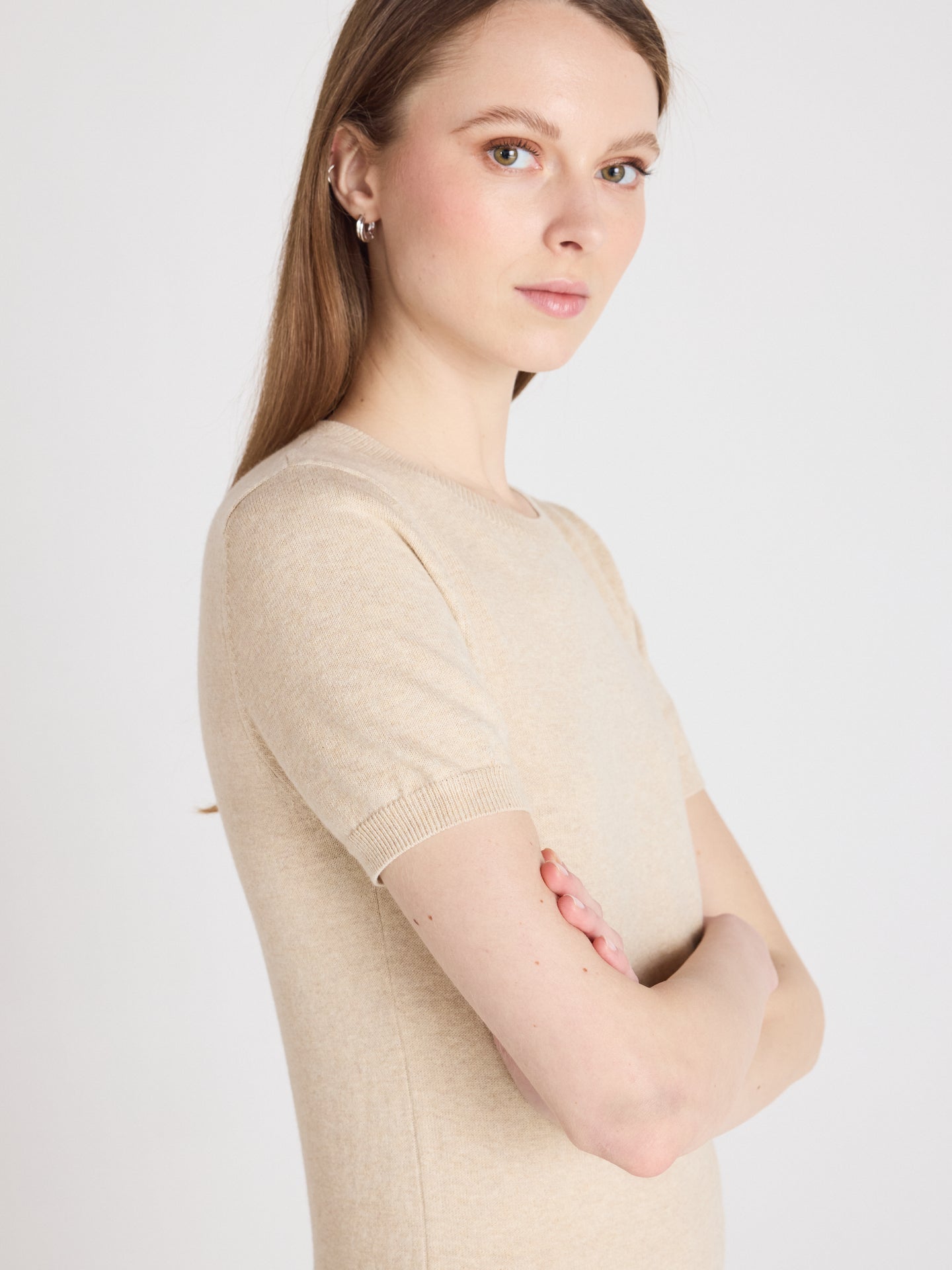 trui met korte mouwen amelia - katoen en kasjmier - oat