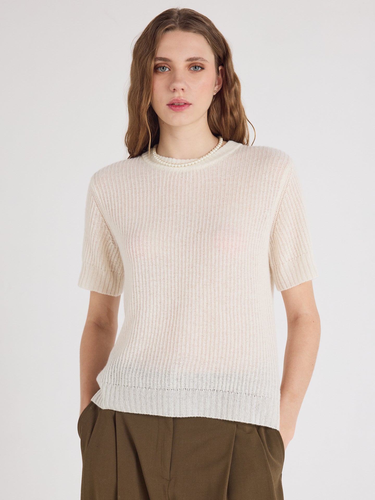 letizia - Pull col rond en cachemire - cream
