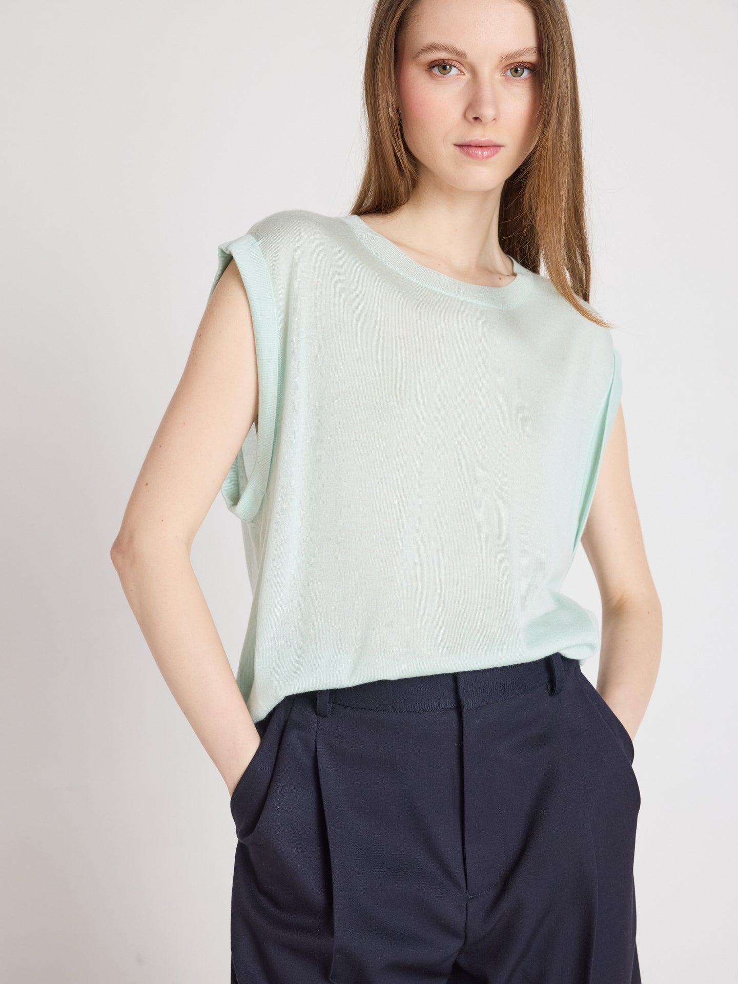 mouwloze trui naomi - lyocell en kasjmier - mint