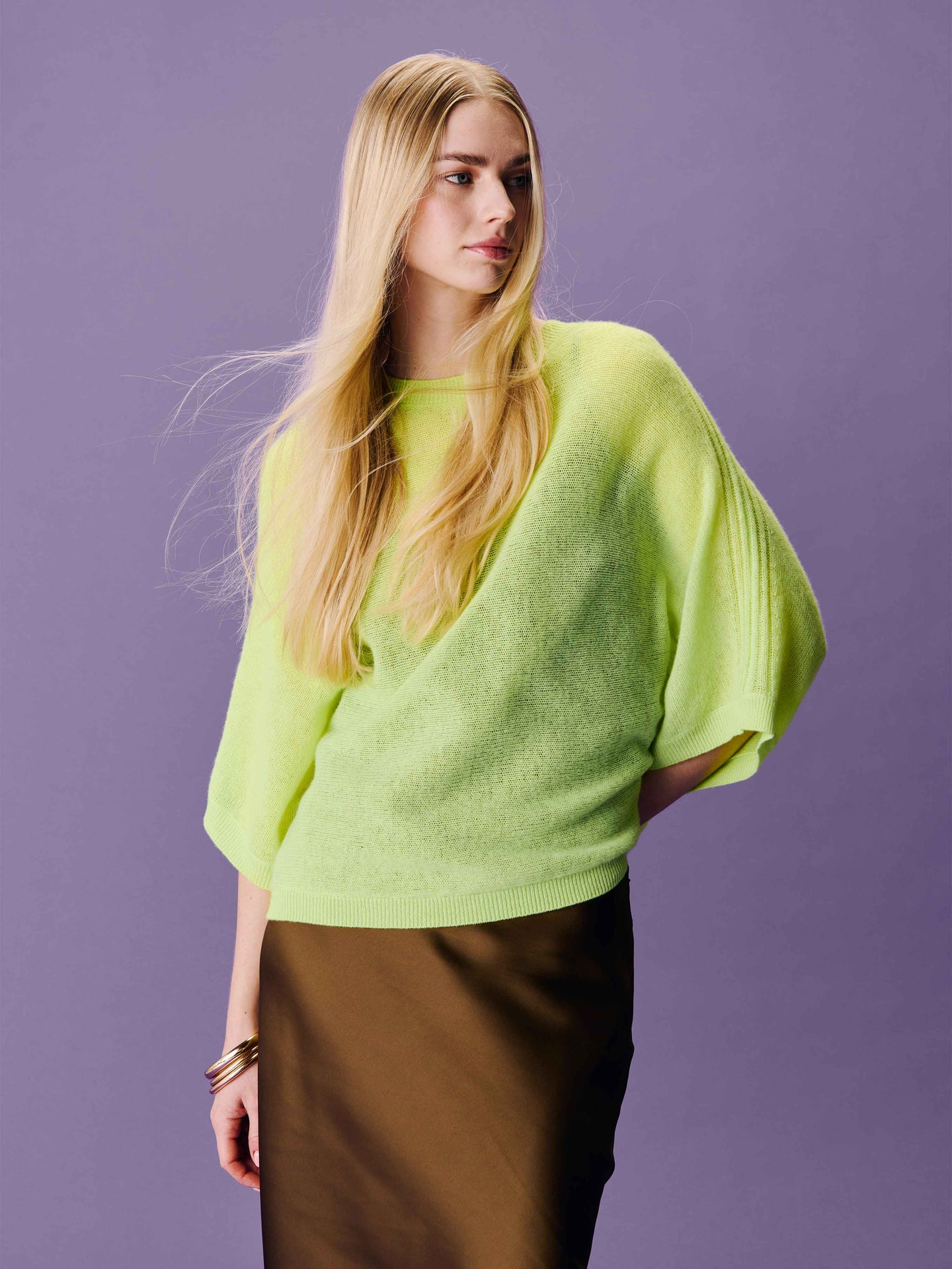 benedicta sweater - light cashmere - lime neon