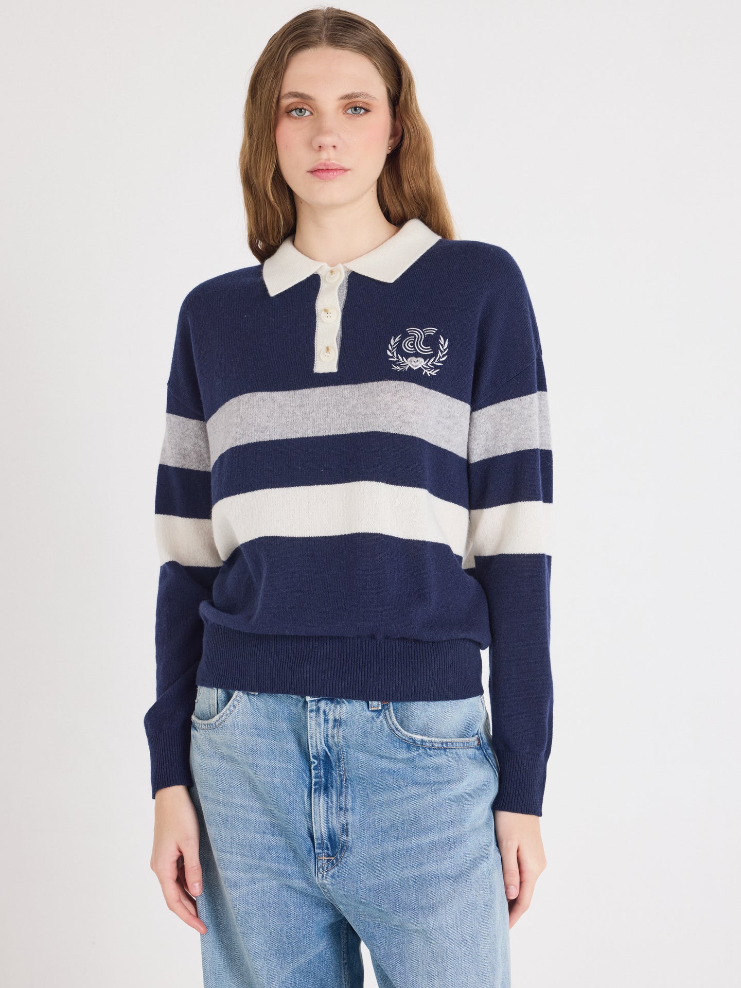 cora - Polo en cachemire à motif - navy