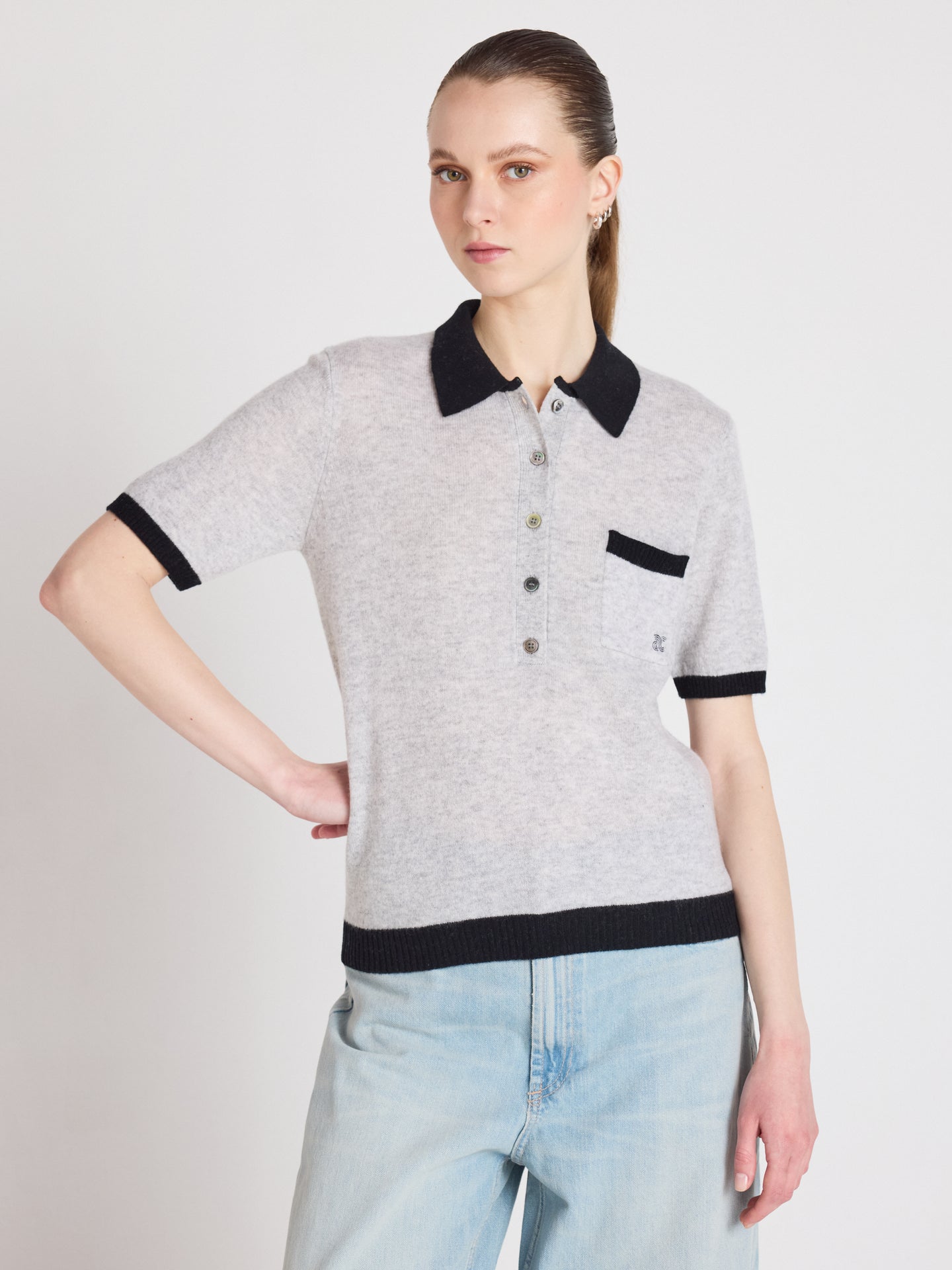 pull polo marlyn - cachemire - light heather grey
