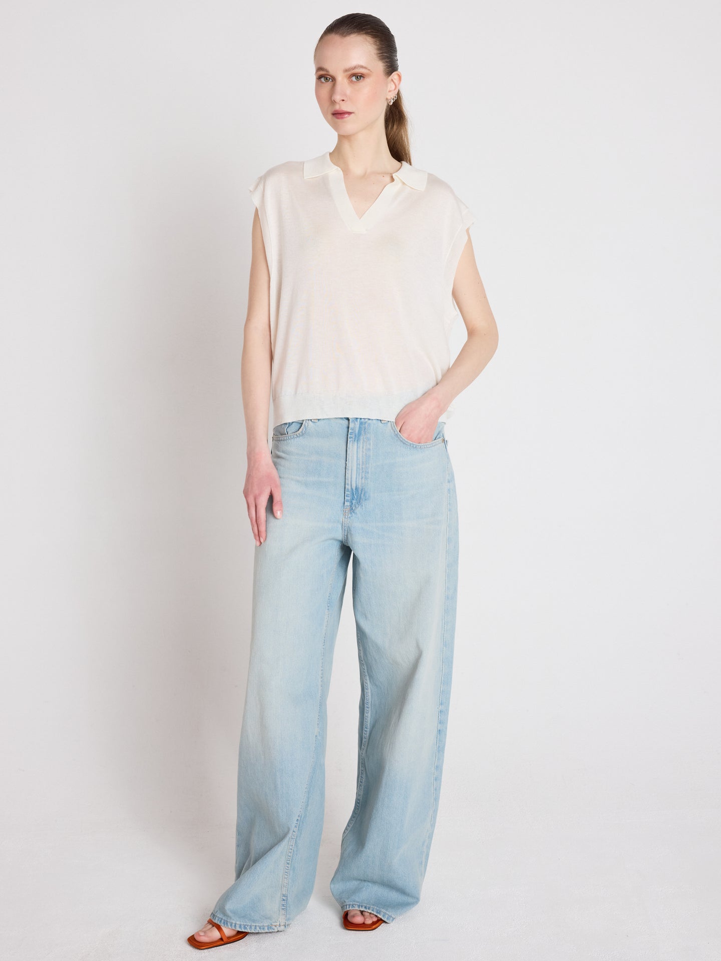 magali polo sweater - lyocell cashmere - white