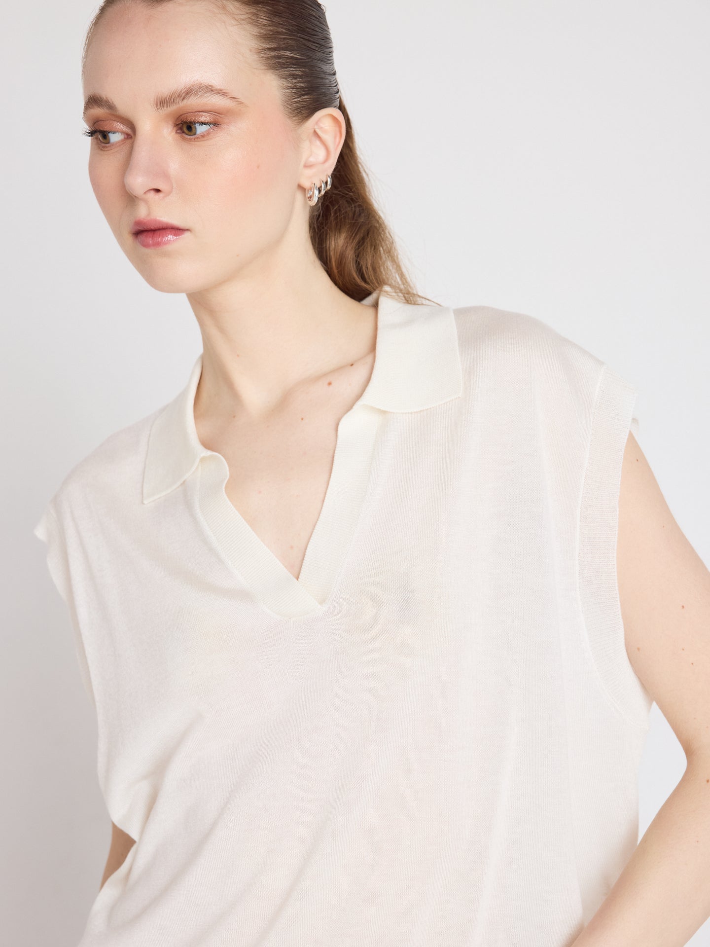 magali polo sweater - lyocell cashmere - white