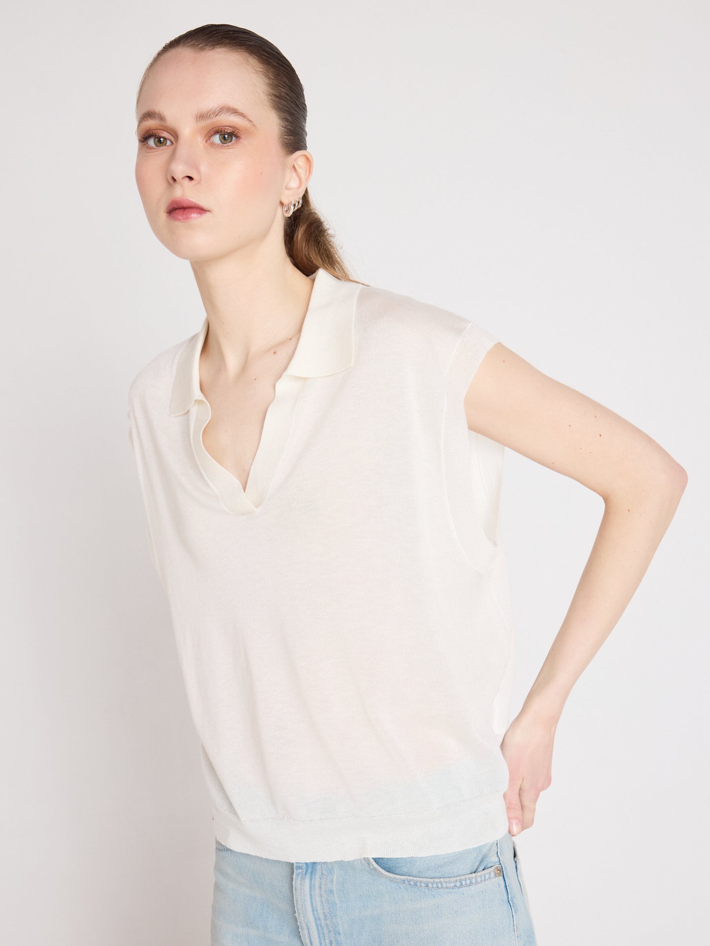magali polo sweater - lyocell cashmere - white