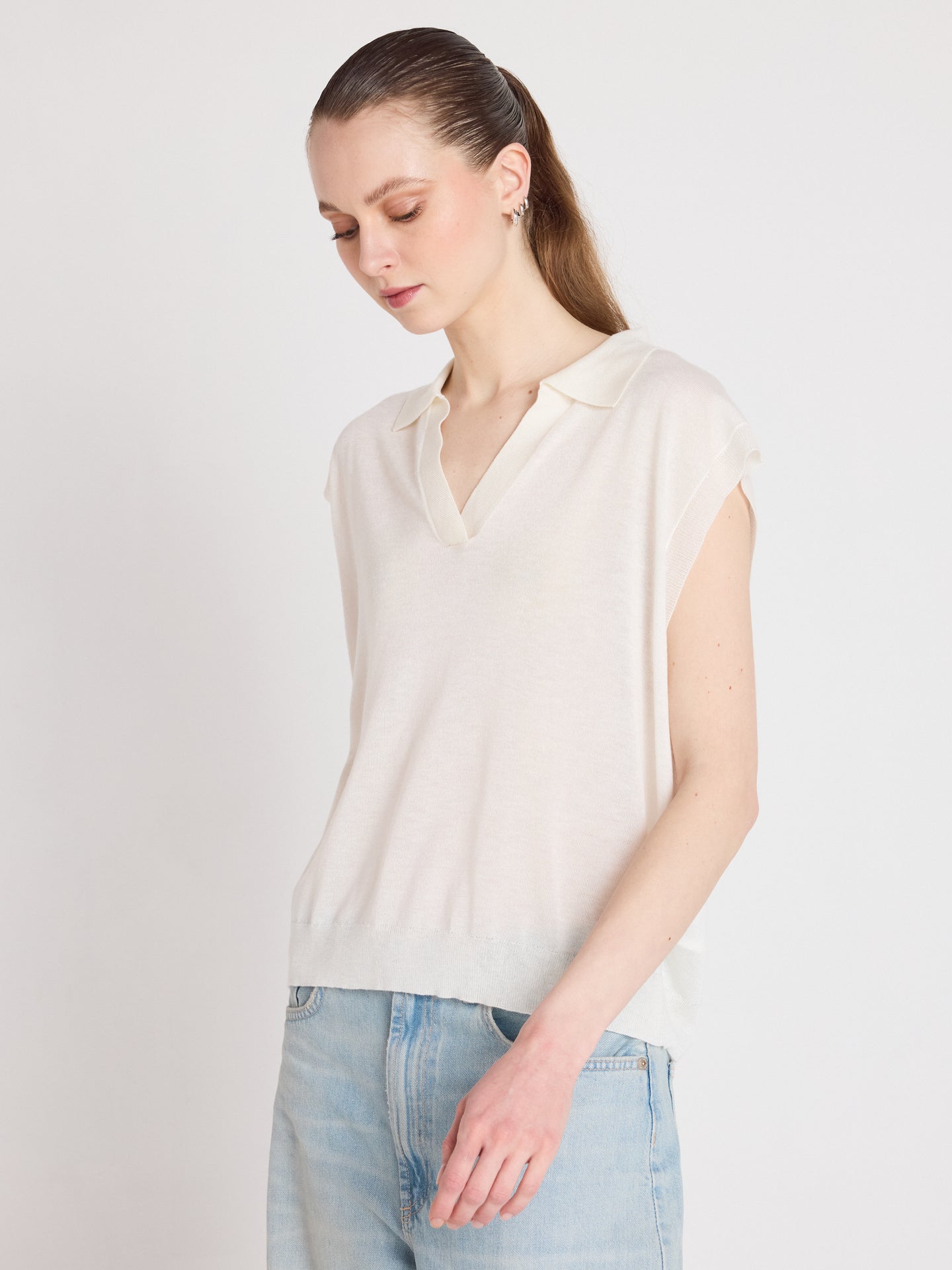 magali polo sweater - lyocell cashmere - white