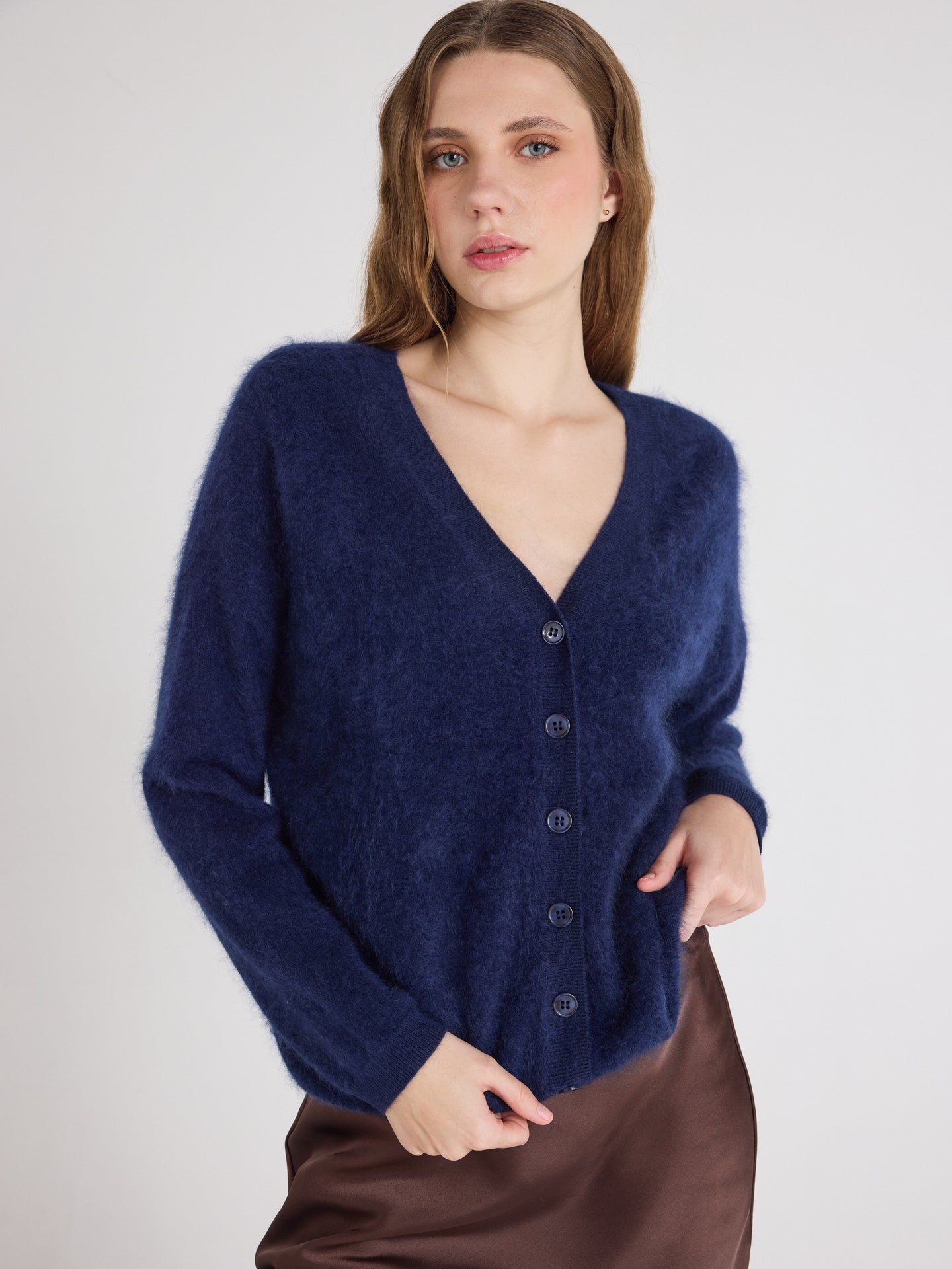 cardigan debora - geborsteld kasjmier - navy