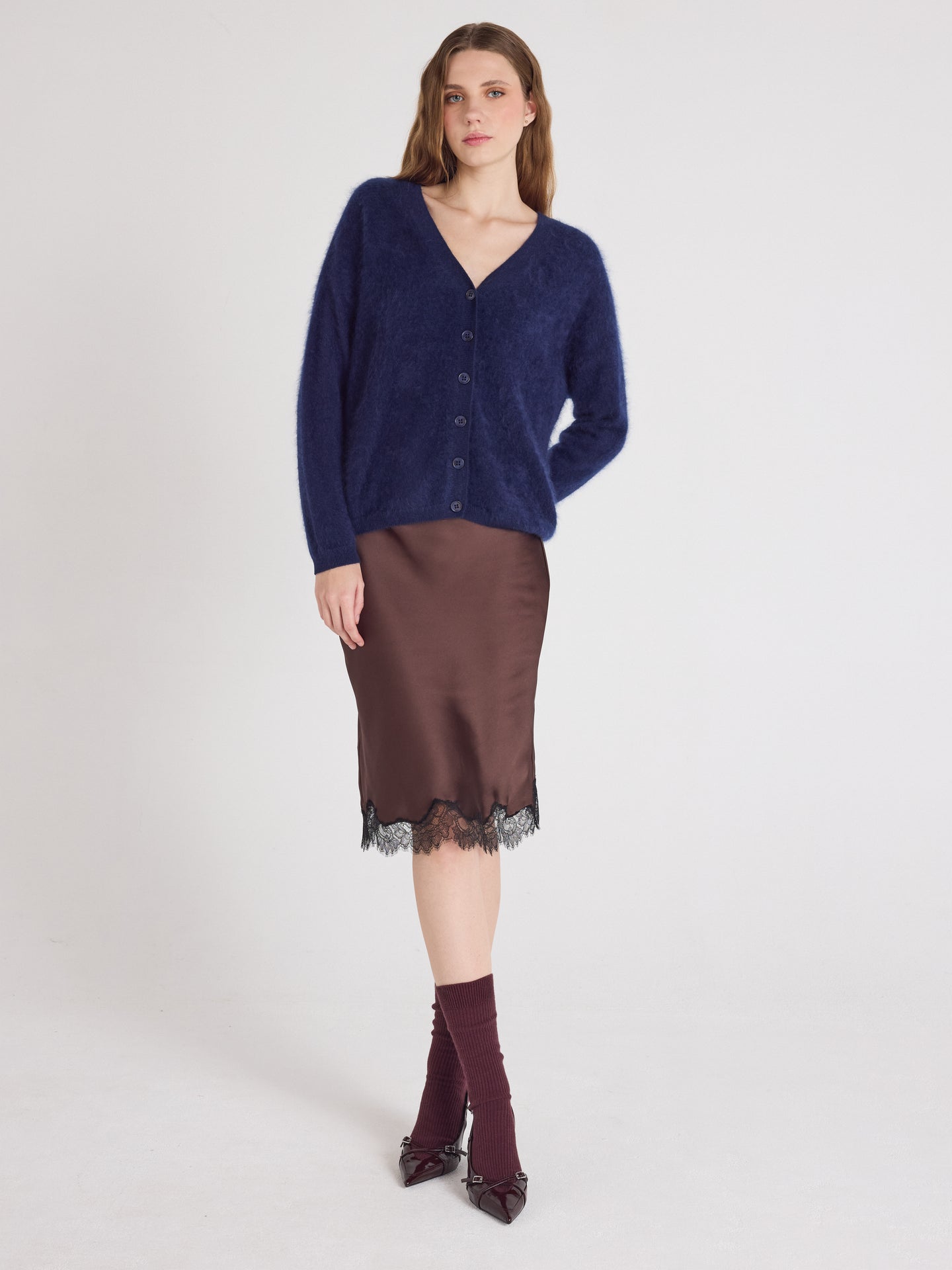 cardigan debora - geborsteld kasjmier - navy