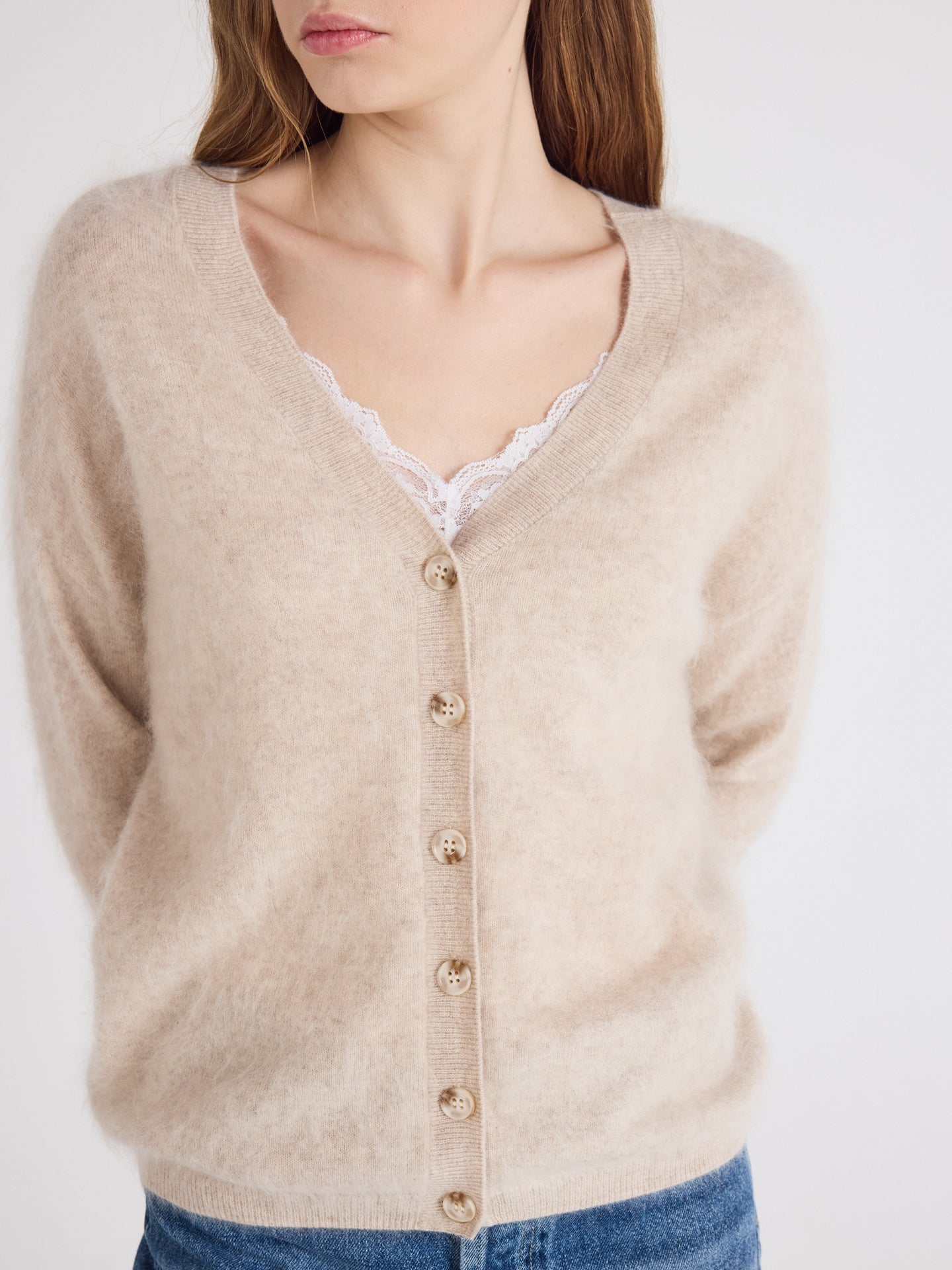 cardigan debora - geborsteld kasjmier - oat