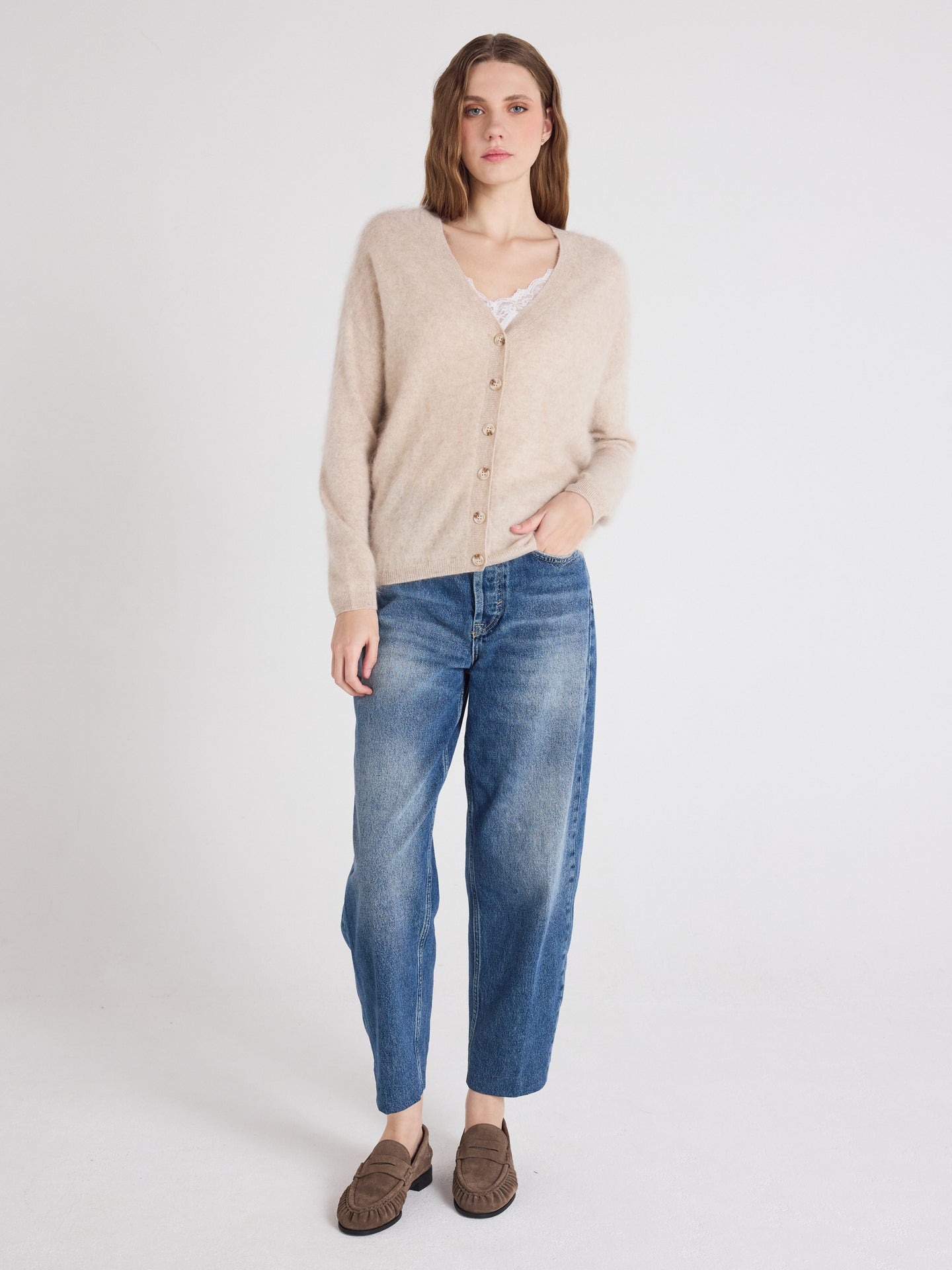 cardigan debora - geborsteld kasjmier - oat