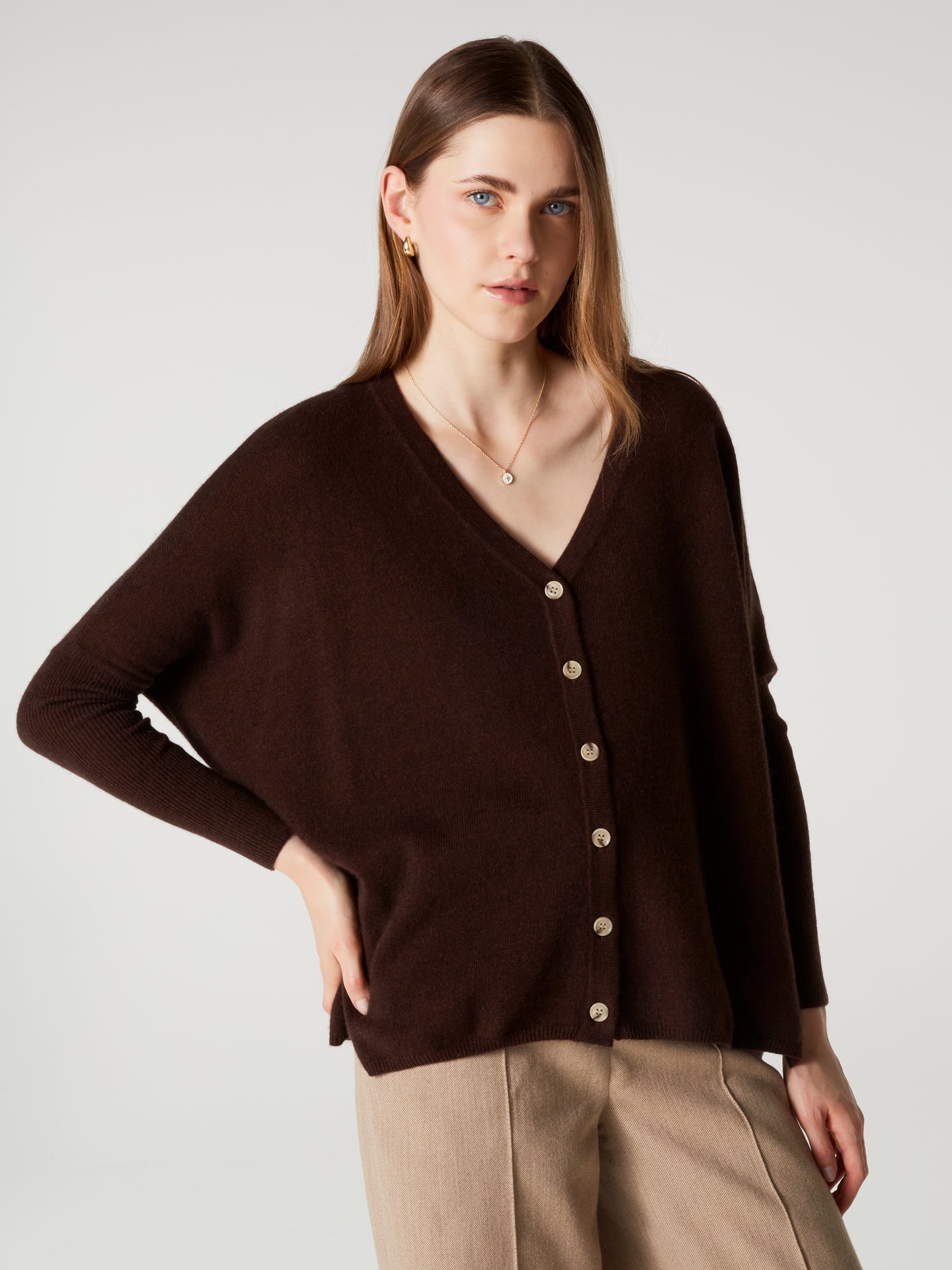 cardigan poncho alison - Cachemire - brownie