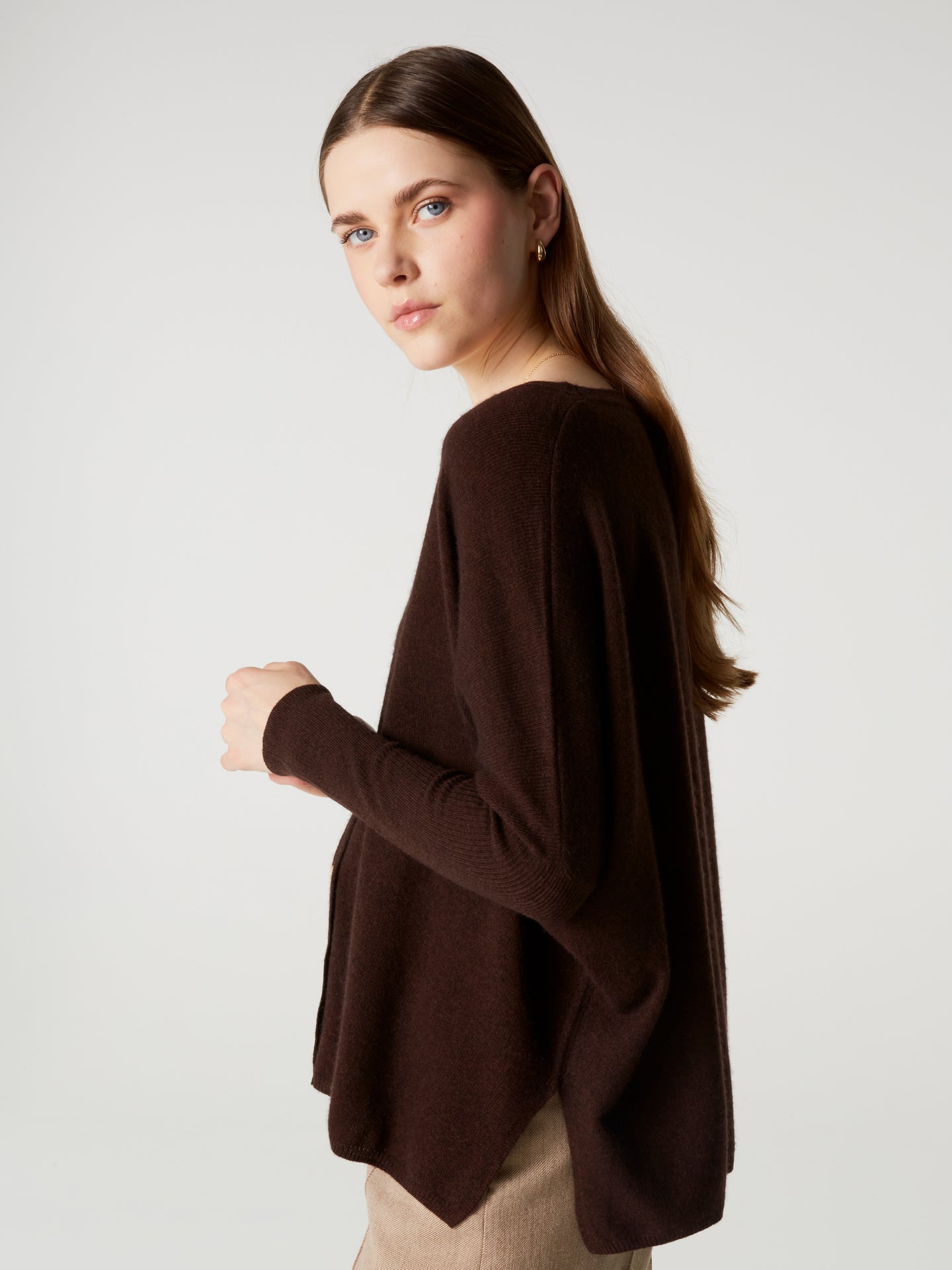 cardigan poncho alison - Cachemire - brownie
