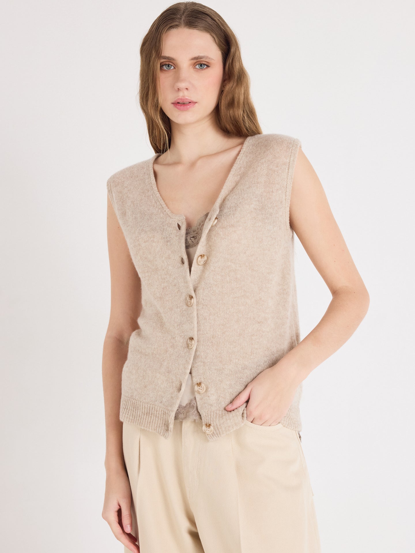 vest tayler - licht kasjmier - oatmeal