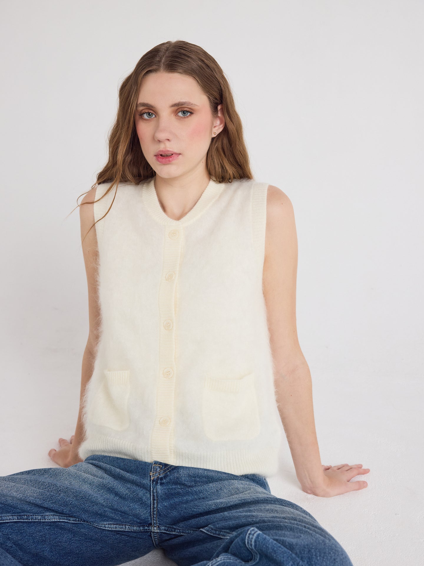 lana - Gilet cachemire brossé - cream