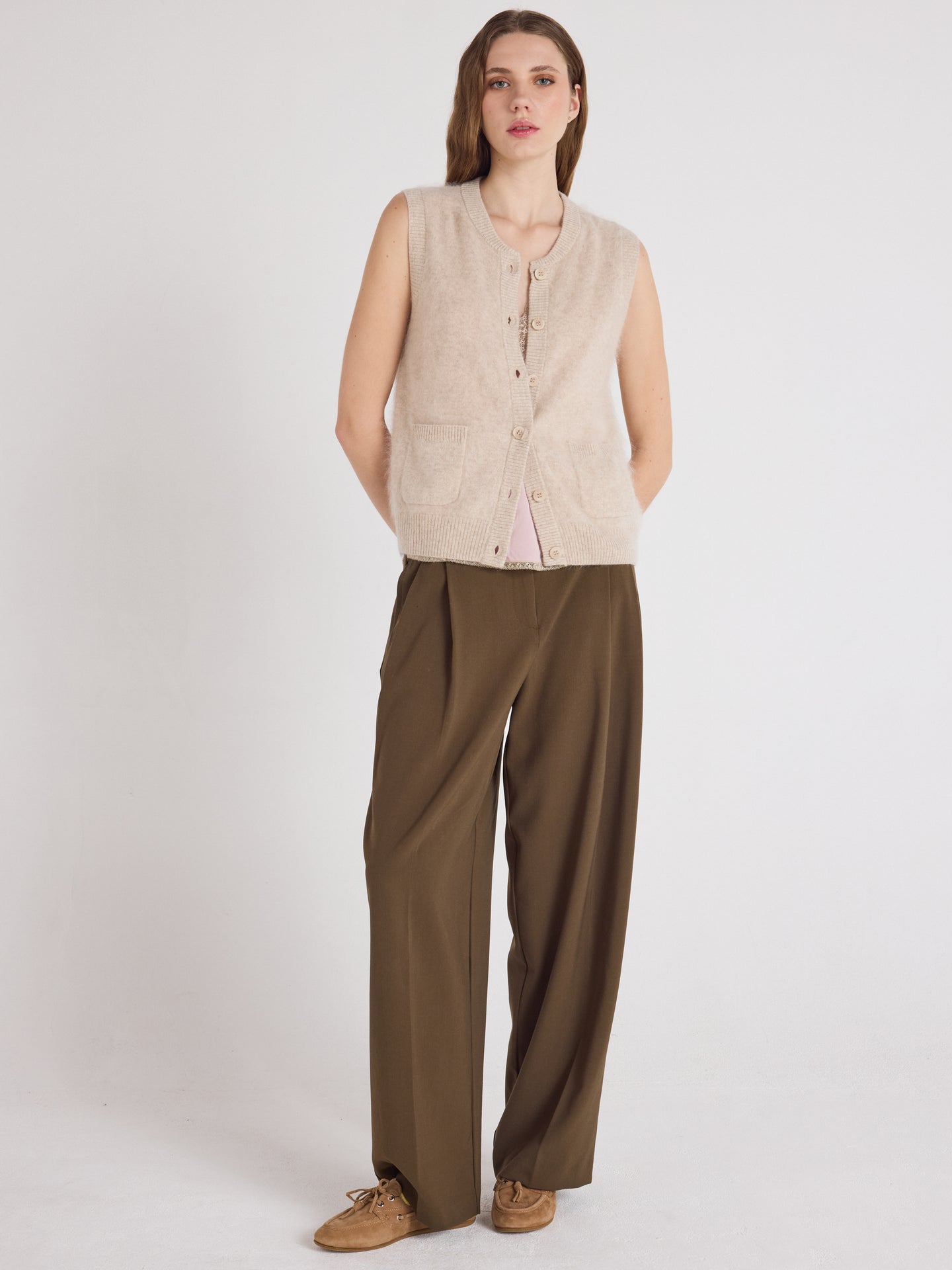 lana - Gilet cachemire brossé - oat