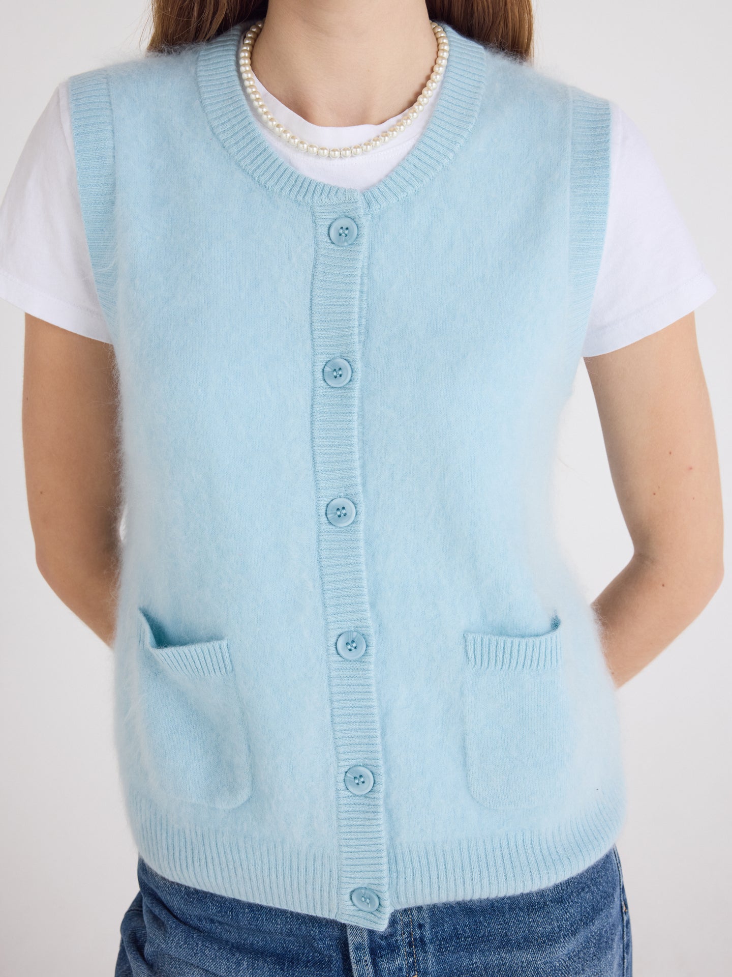gilet lana - cachemire brossé - sky