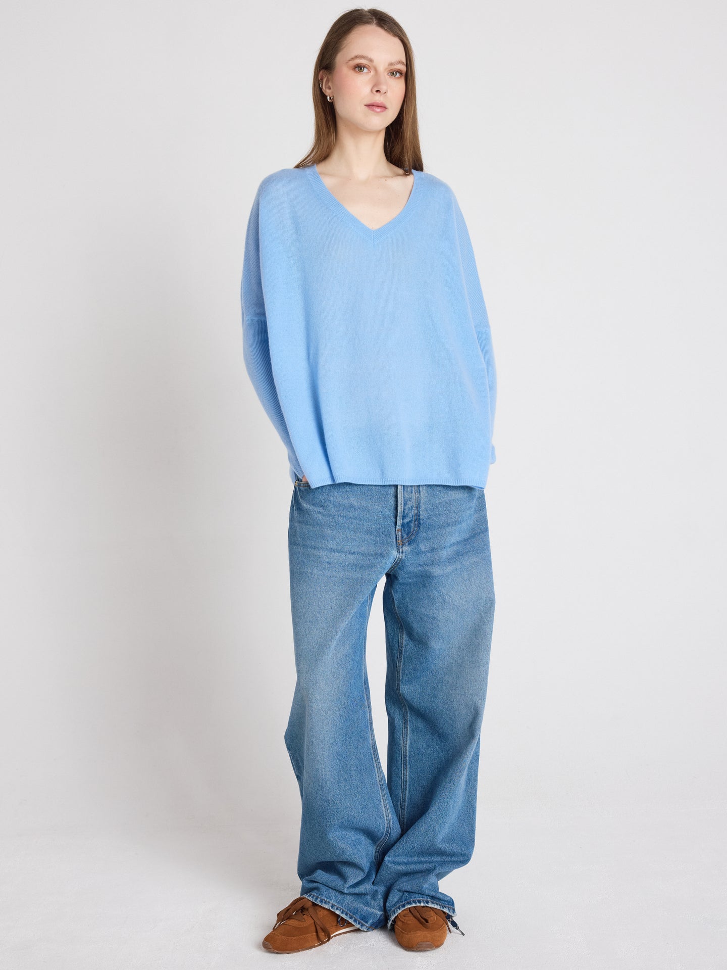 Camille - Kaschmirponcho mit V-Ausschnitt - provence blue