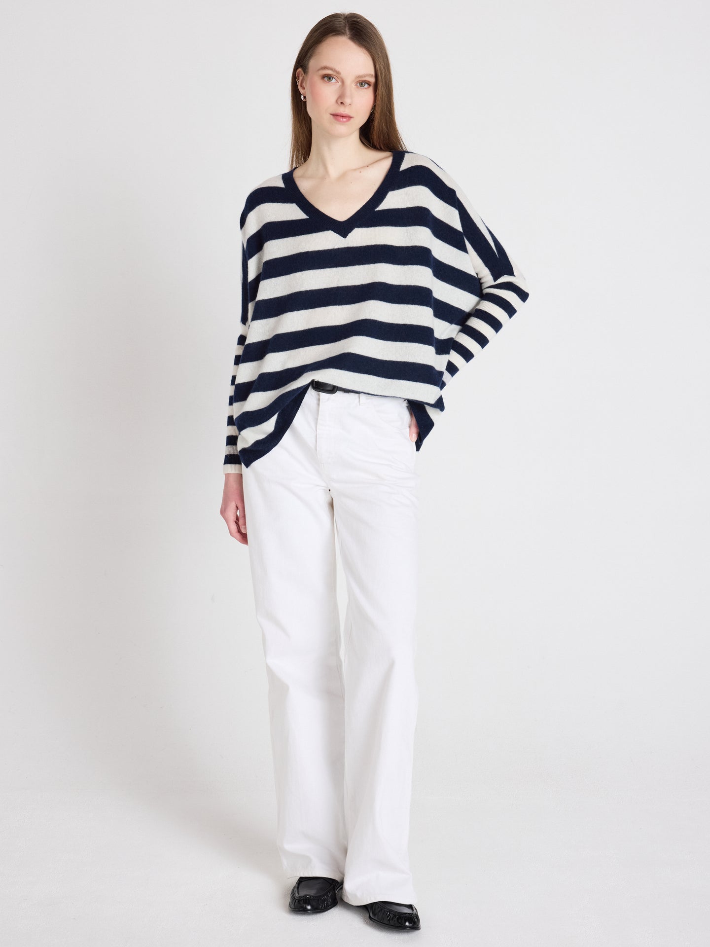 Janet - Poncho-pullover mit V-Ausschnitt aus Kaschmir - Navy